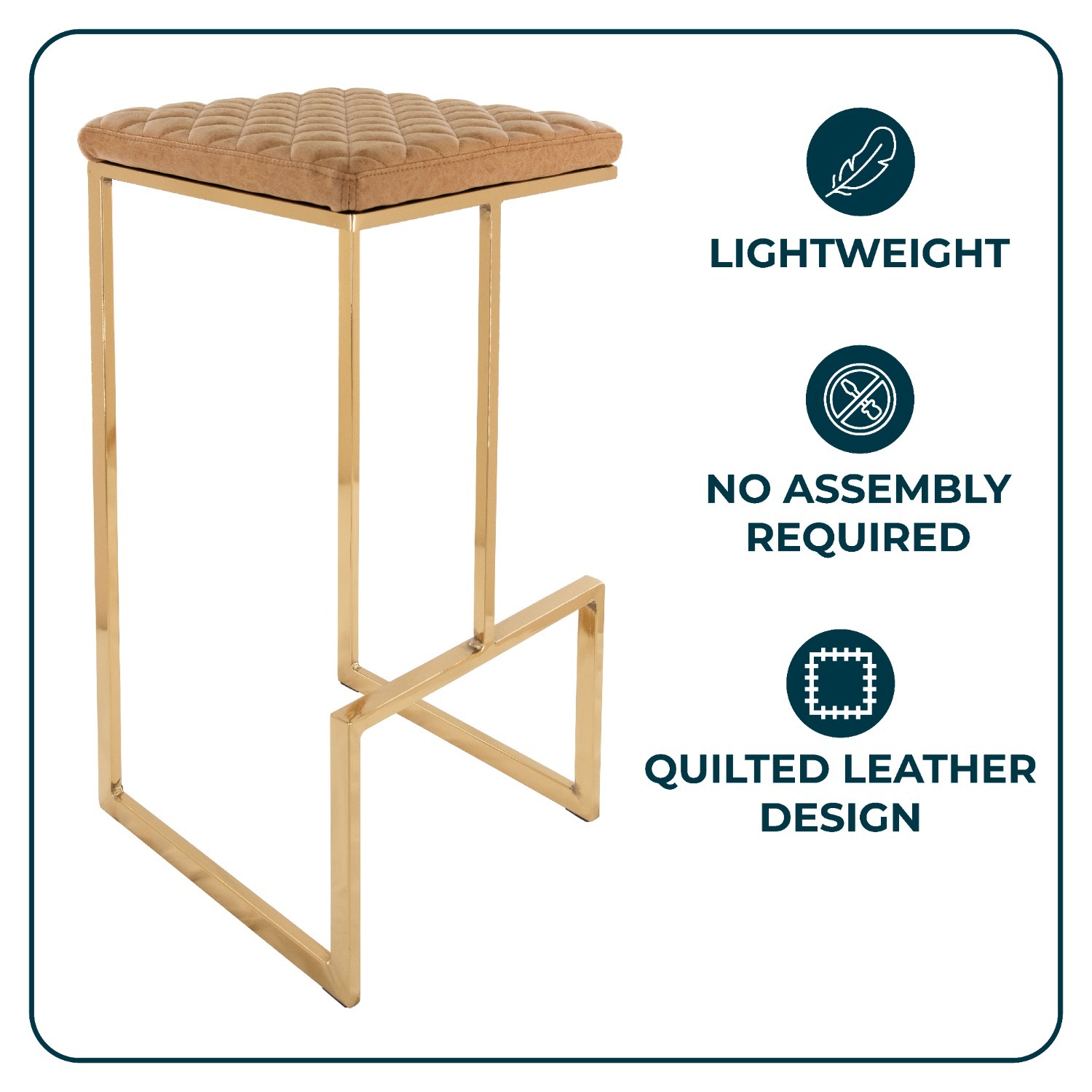 Quincy Brown Leather Bar Stool in Gold Metal Base - image-3