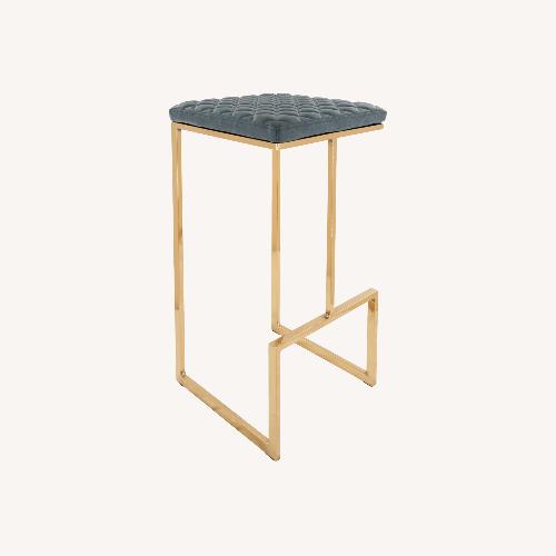 Used Quincy Blue Leather Bar Stool in Gold Metal Base for sale on AptDeco