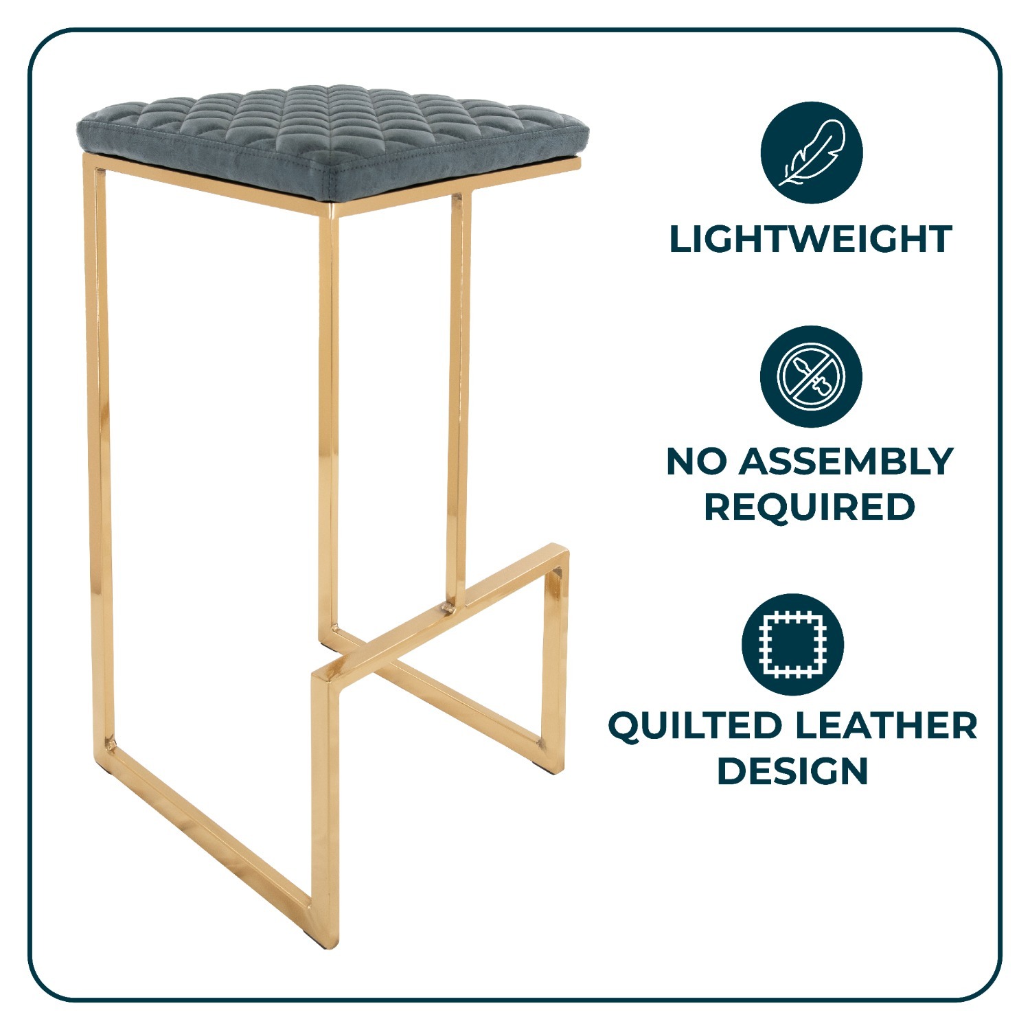 Quincy Blue Leather Bar Stool in Gold Metal Base - image-4