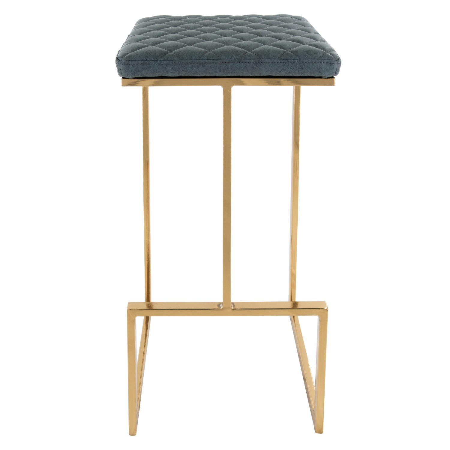 Quincy Blue Leather Bar Stool in Gold Metal Base - image-7