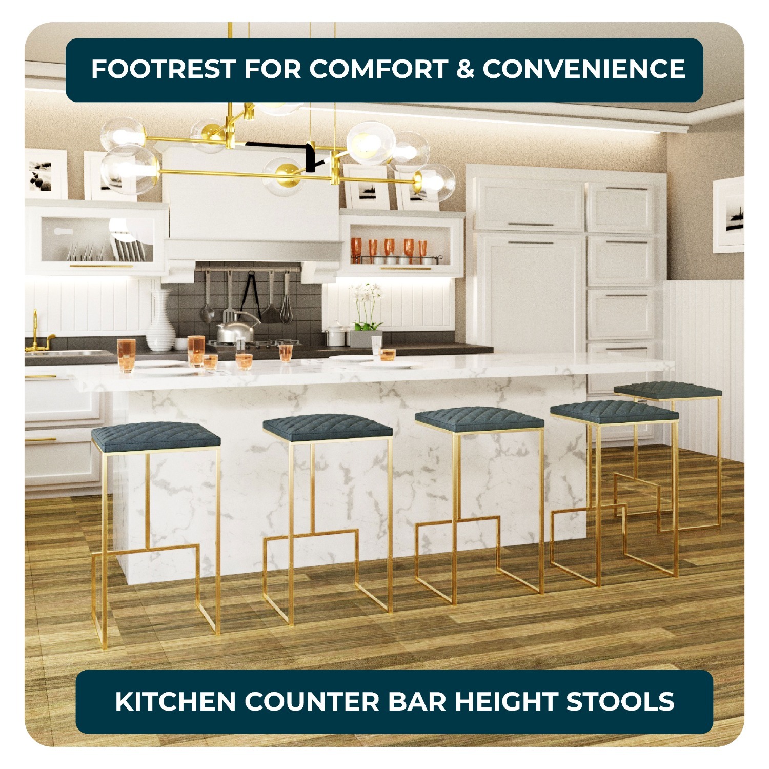 Quincy Blue Leather Bar Stool in Gold Metal Base - image-12