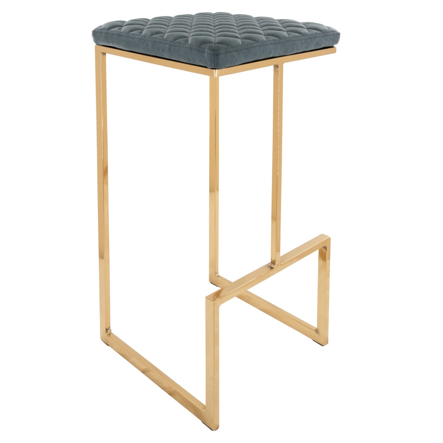 Quincy Blue Leather Bar Stool in Gold Metal Base - image-5