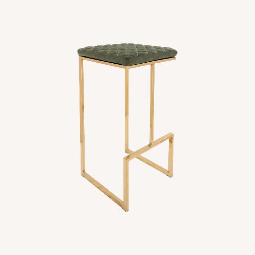 Used Quincy Green Leather Bar Stool in Gold Metal Base for sale on AptDeco