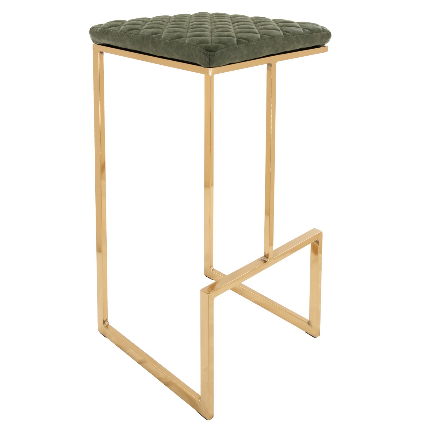 Quincy Green Leather Bar Stool in Gold Metal Base - image-5