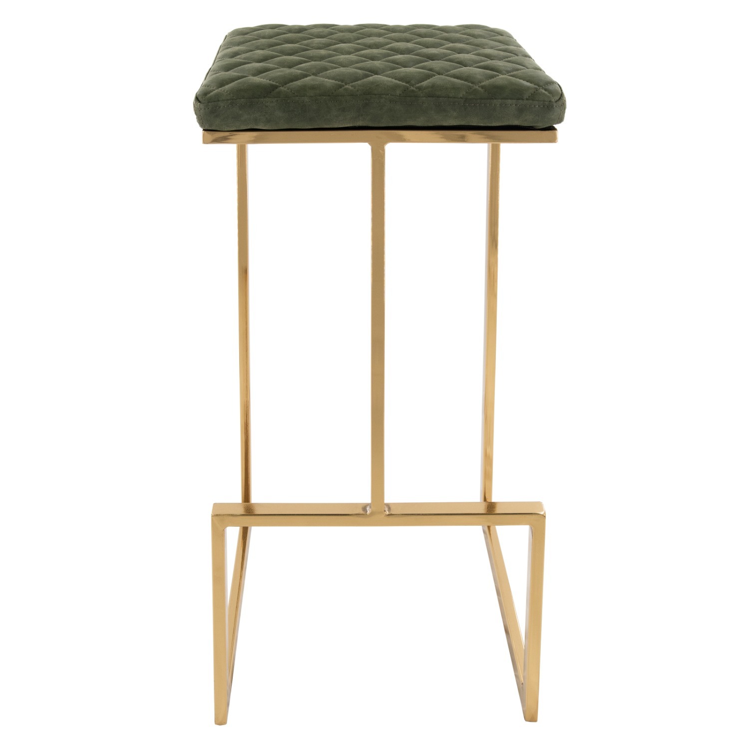 Quincy Green Leather Bar Stool in Gold Metal Base - image-7