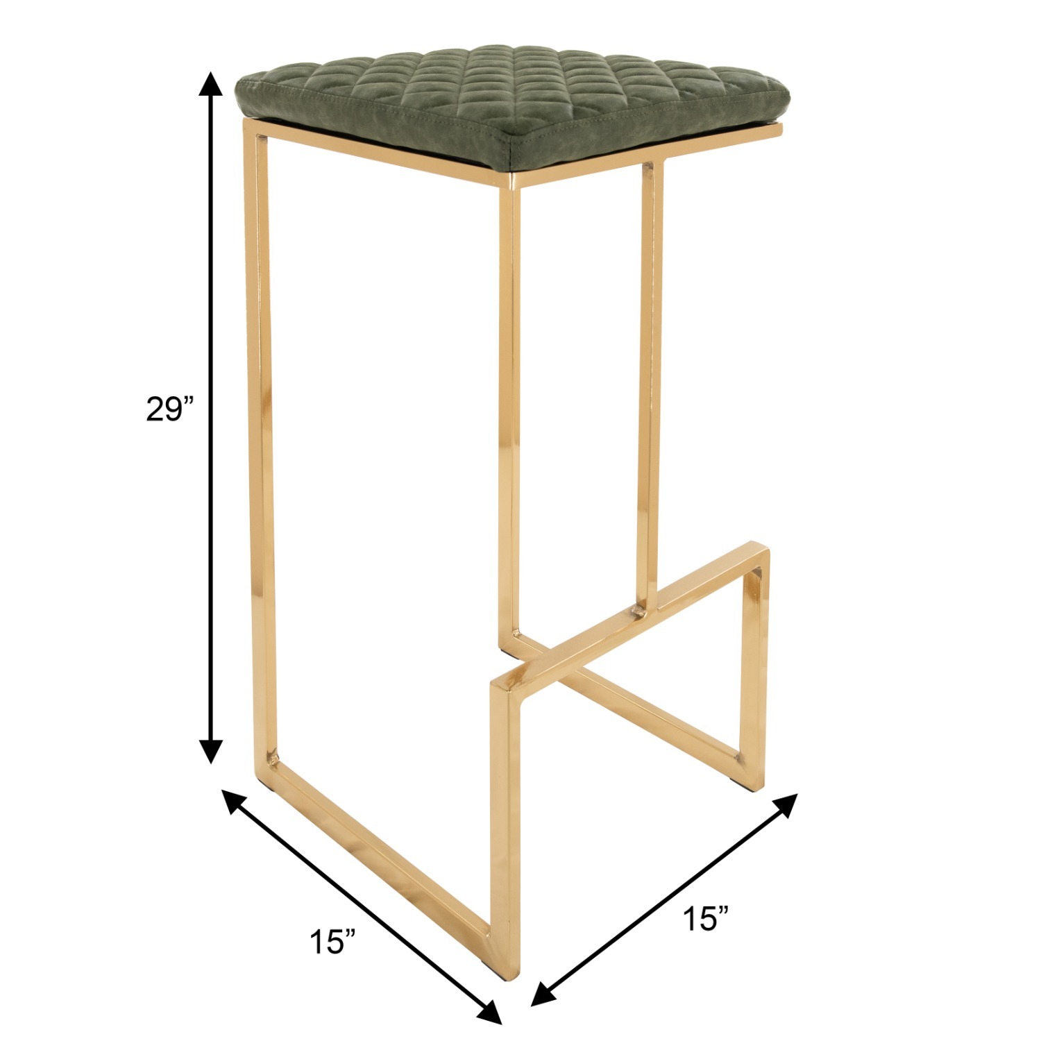 Quincy Green Leather Bar Stool in Gold Metal Base - image-2