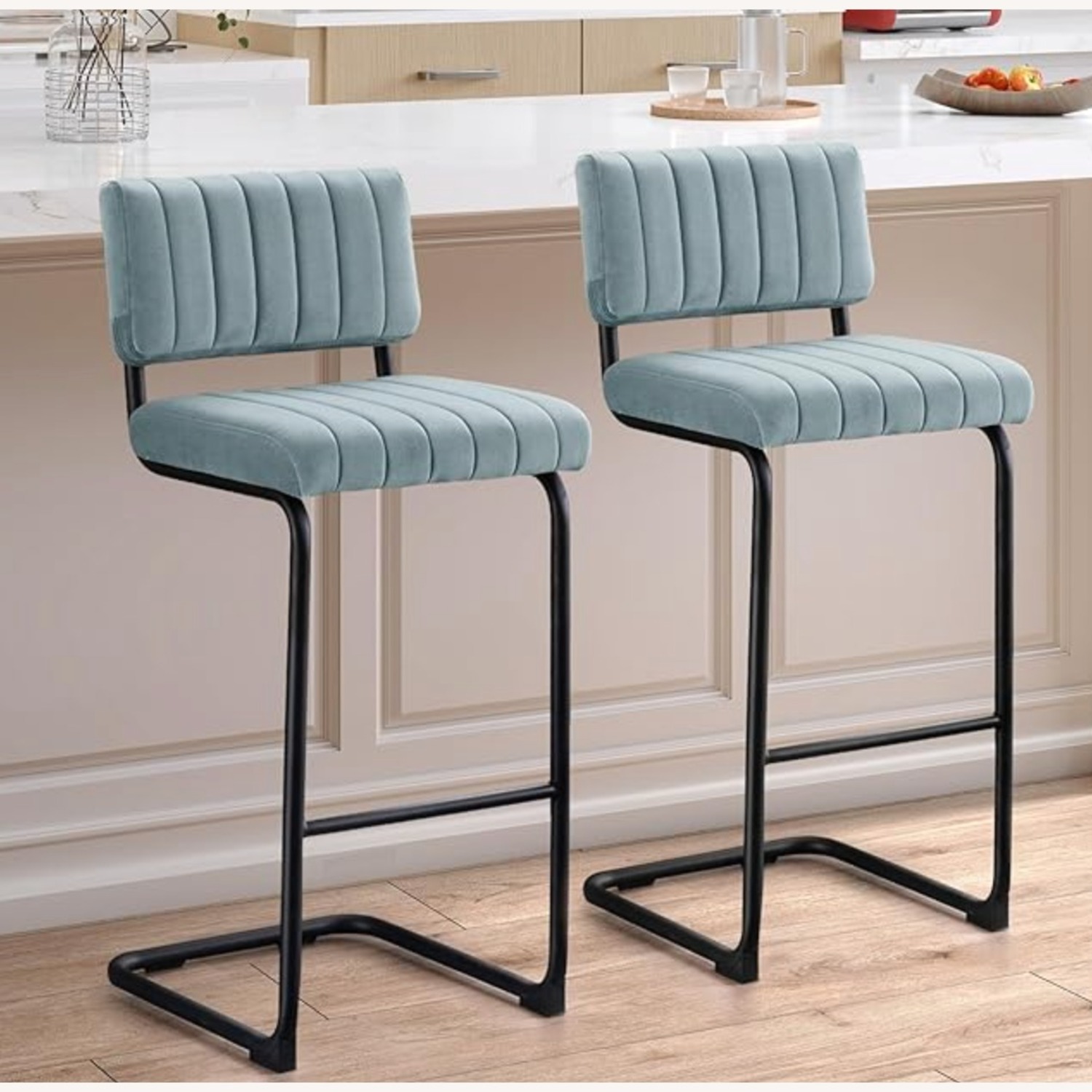 Modern Bar Stools with Tufted Backs - image-1