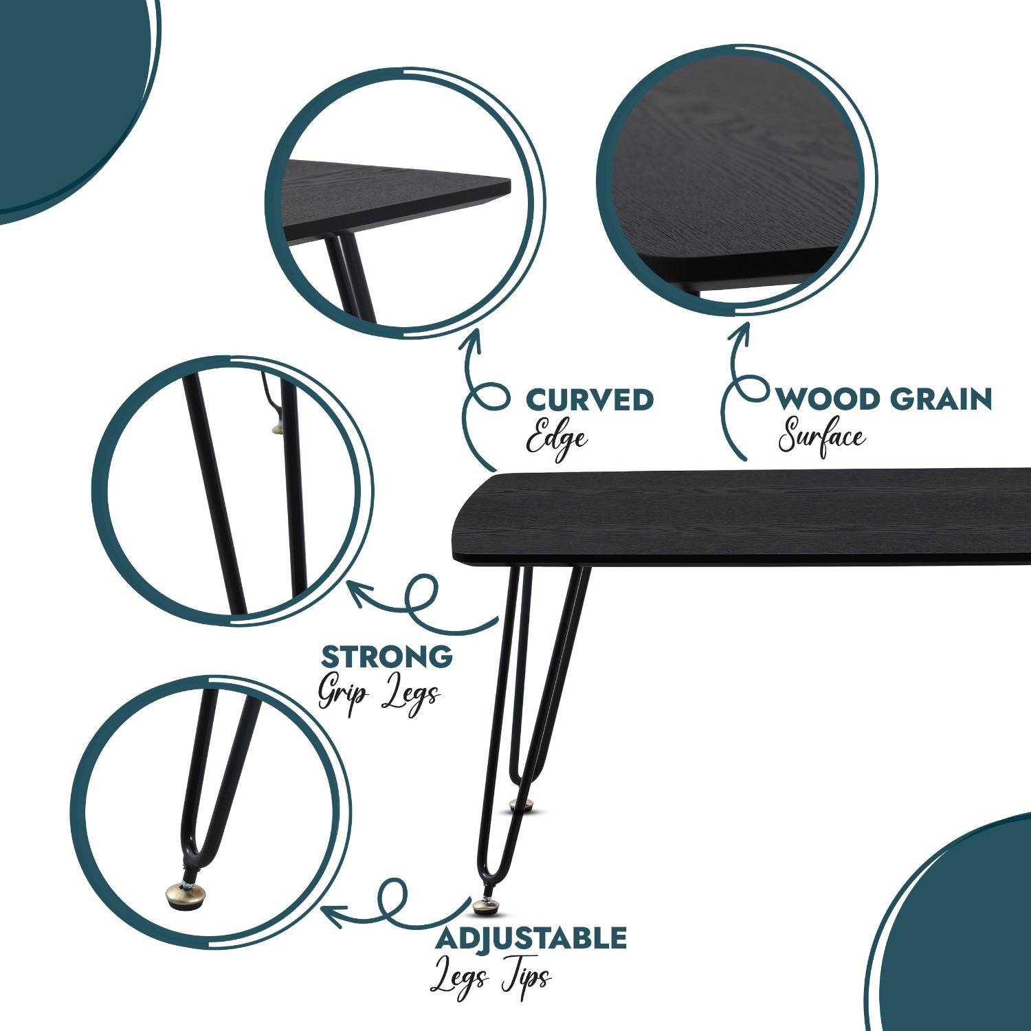 Elmwood Rectangular Black MDF Wood Coffee Table - image-3