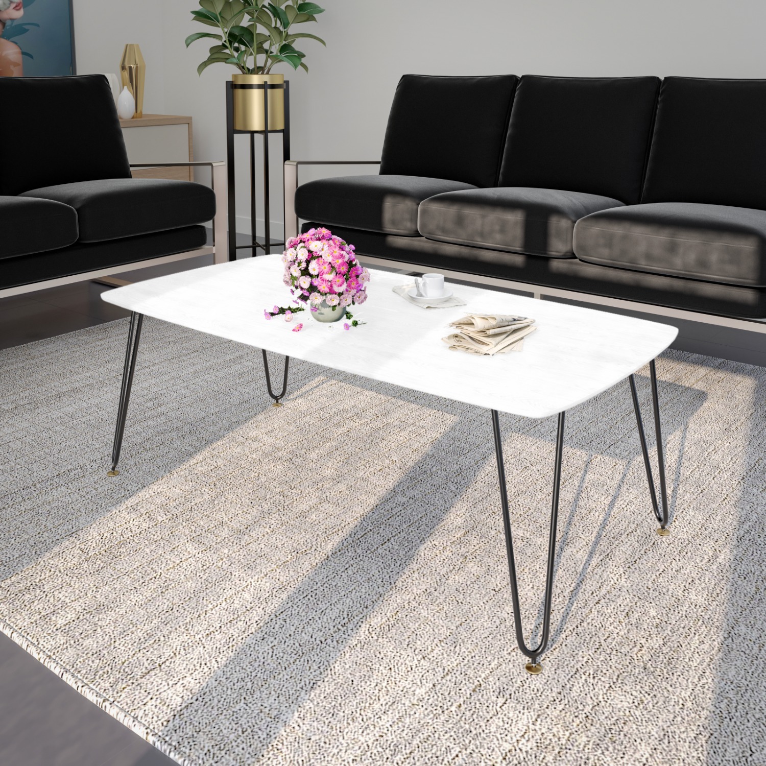 Elmwood Rectangular White MDF Wood Coffee Table - image-14