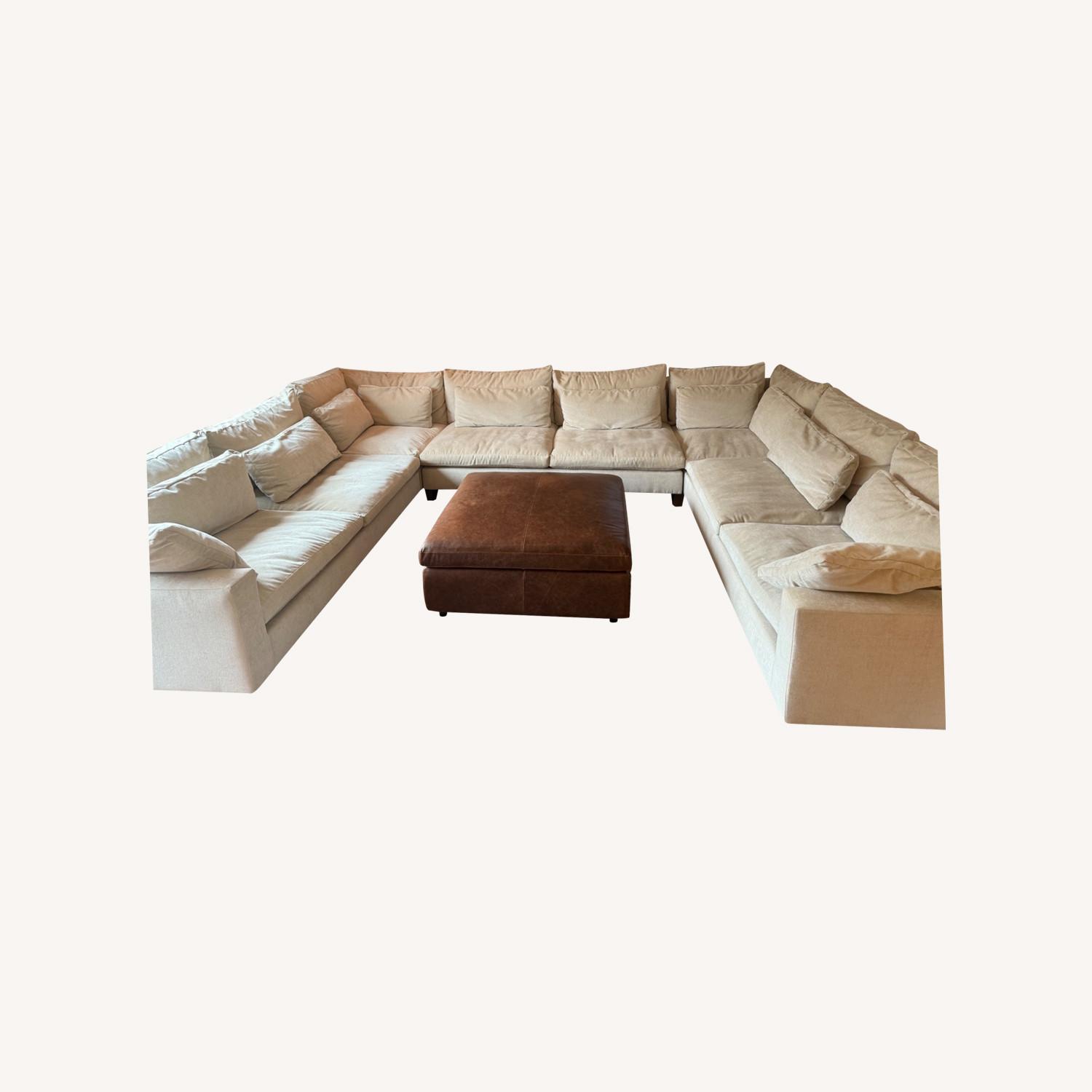 West Elm Distressed Velvet Sand Sectional Sofa - image-0