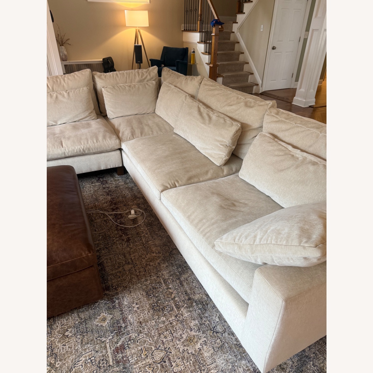 West Elm Distressed Velvet Sand Sectional Sofa - image-3