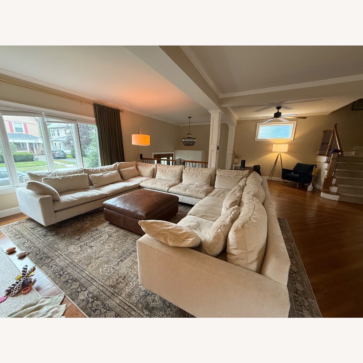 West Elm Distressed Velvet Sand Sectional Sofa - image-5