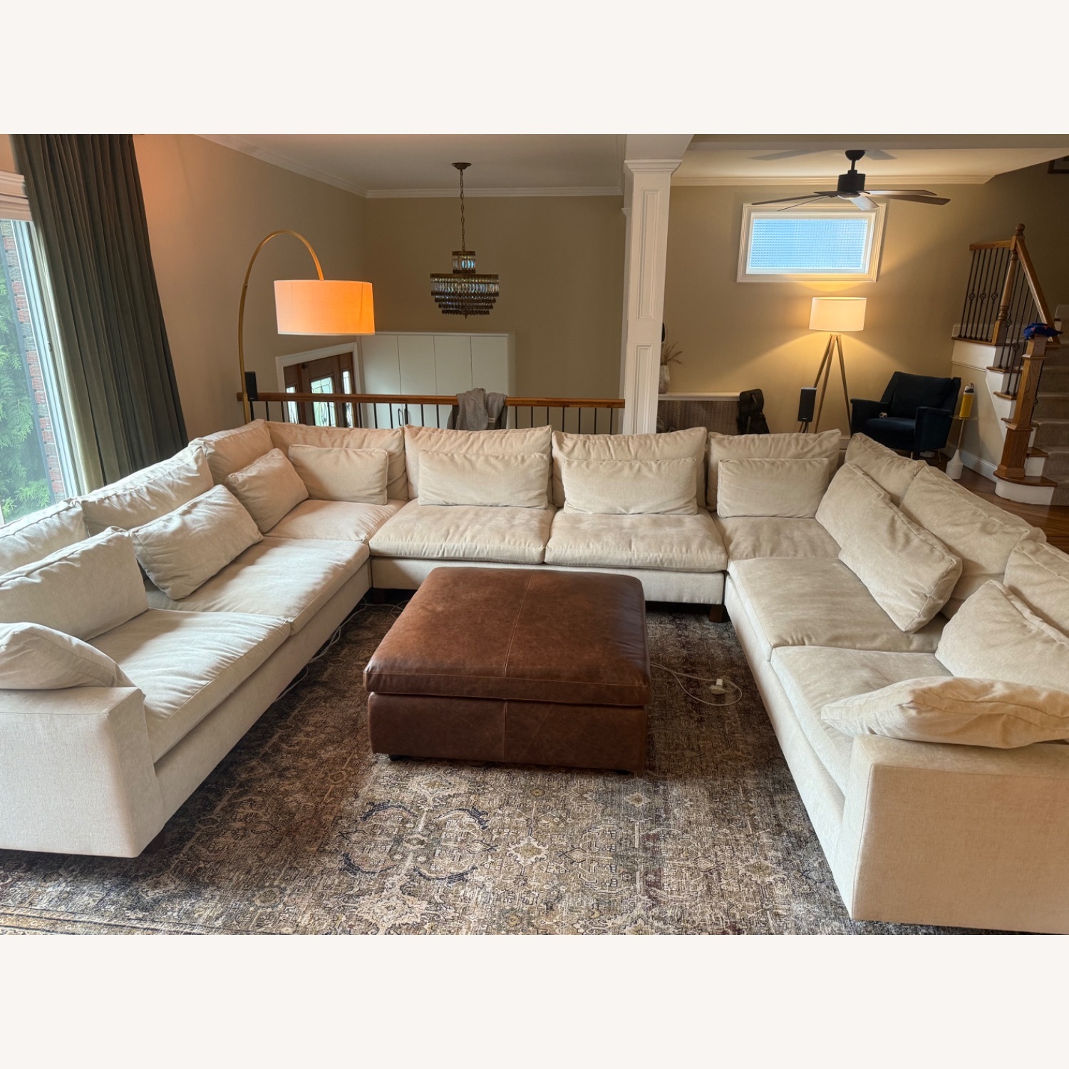 West Elm Distressed Velvet Sand Sectional Sofa - image-1