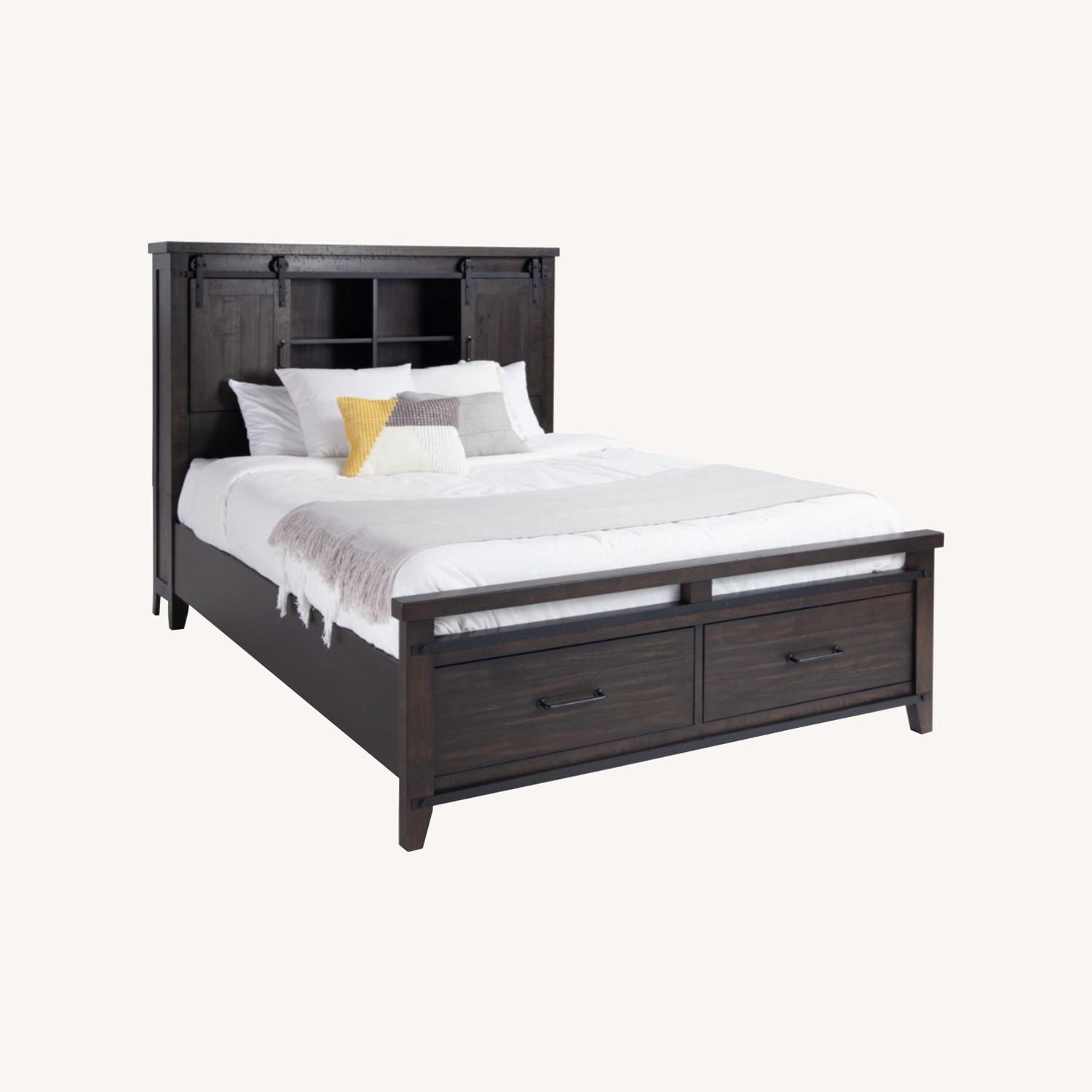 Montana Queen Brown Bookcase Storage Bed - image-0