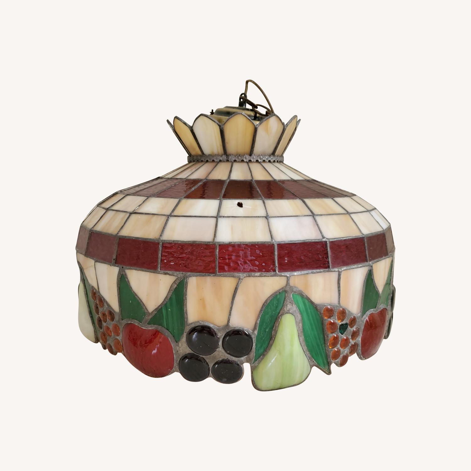 70s Vtg Tiffany Stained Glass Fruit Ceiling Light
