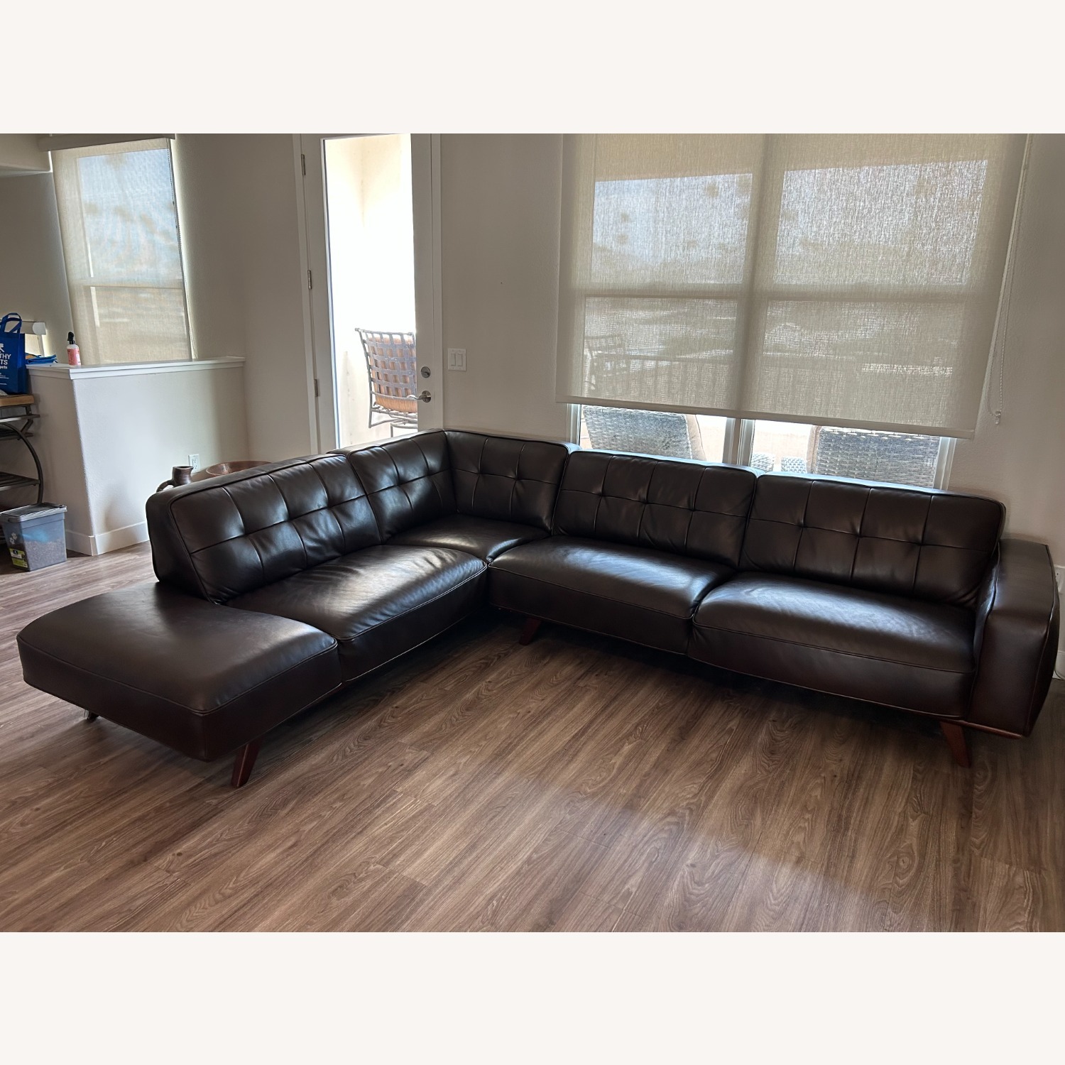 Espresso Leather Sectional Sofa - AptDeco