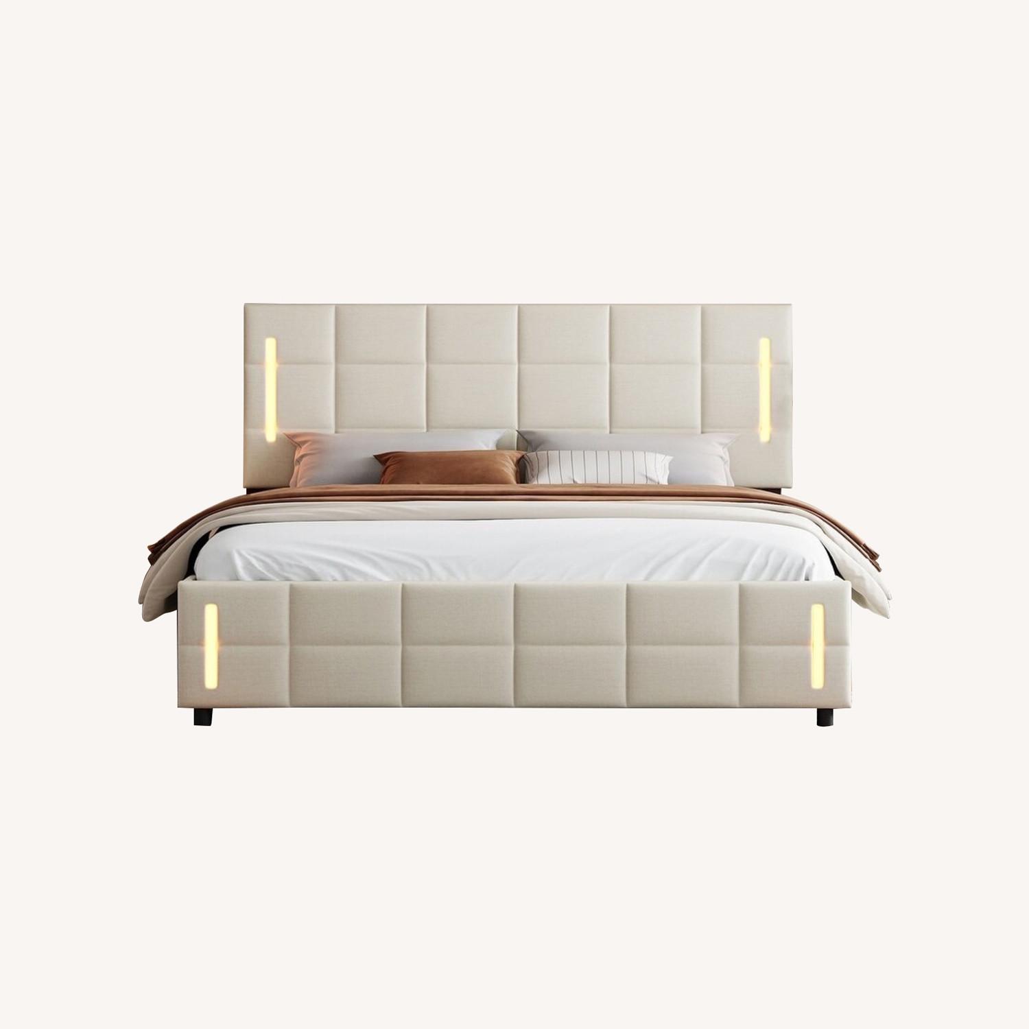Queen Upholstered Bed W LED, Trundle & Storage - image-0