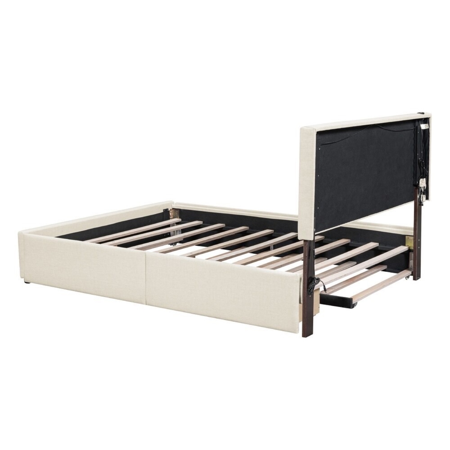 Queen Upholstered Bed W LED, Trundle & Storage - image-5