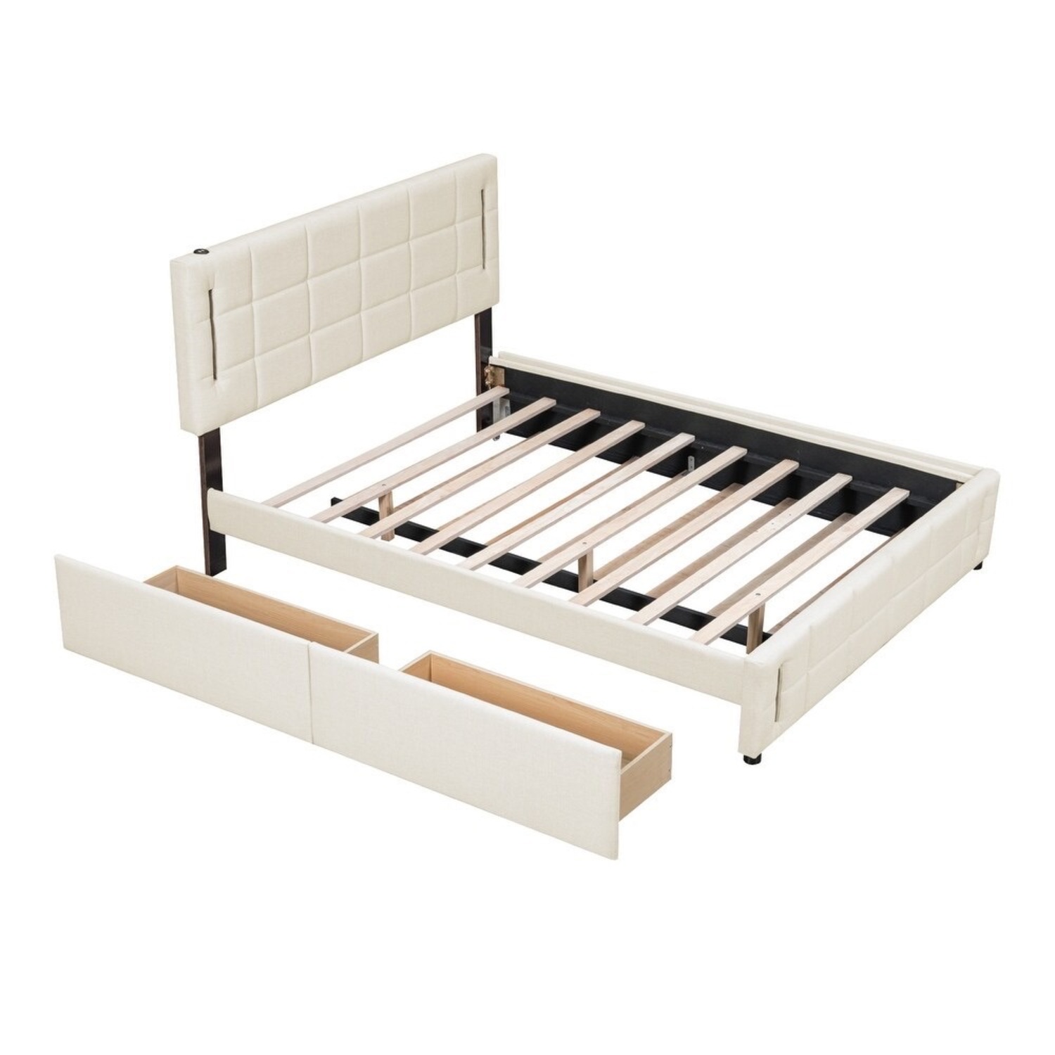 Queen Upholstered Bed W LED, Trundle & Storage - image-3