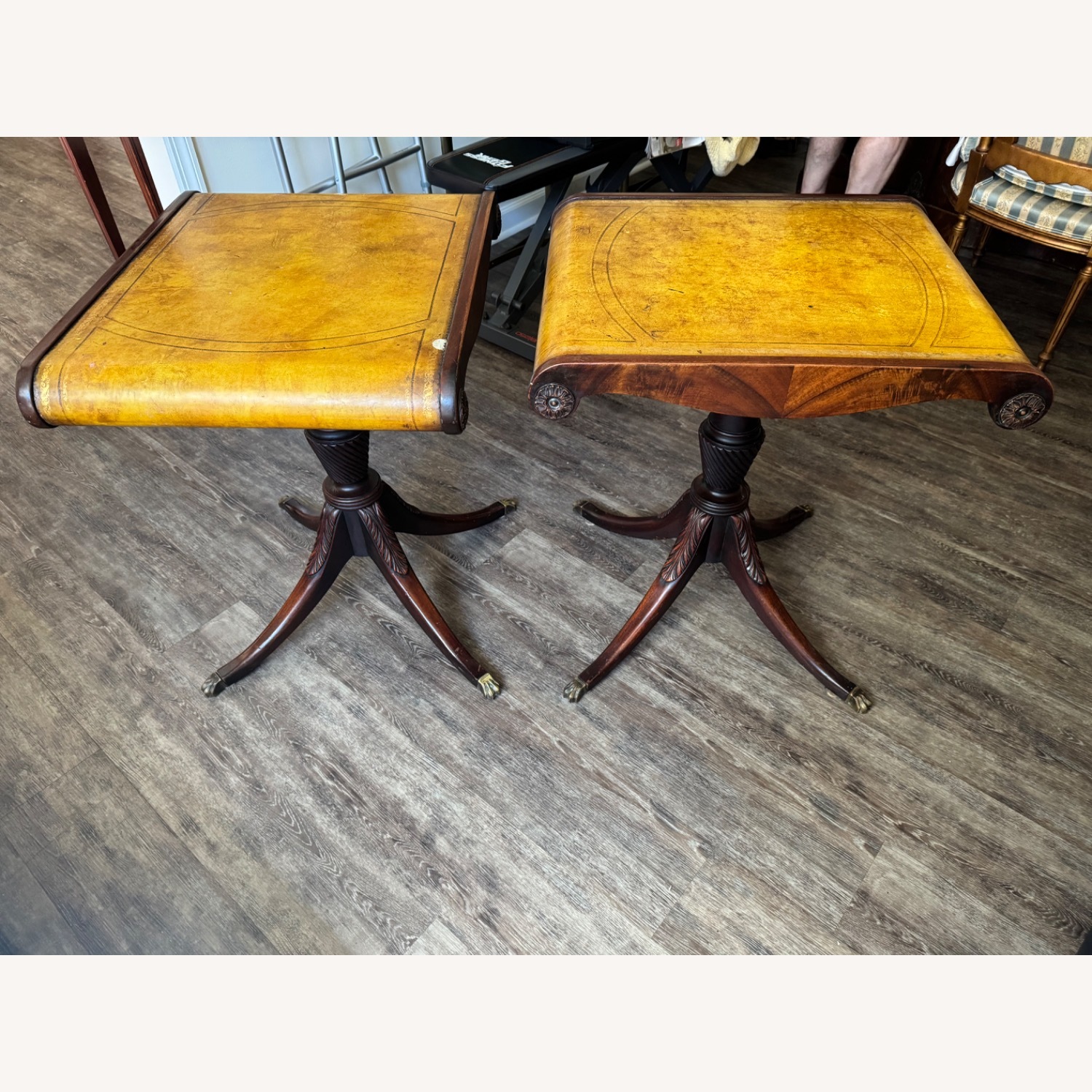 Vintage Leather Top End Tables - image-1