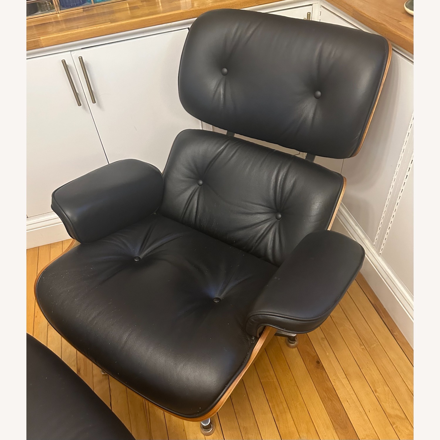 Black Faux Leather Armchair With Ottoman - image-6
