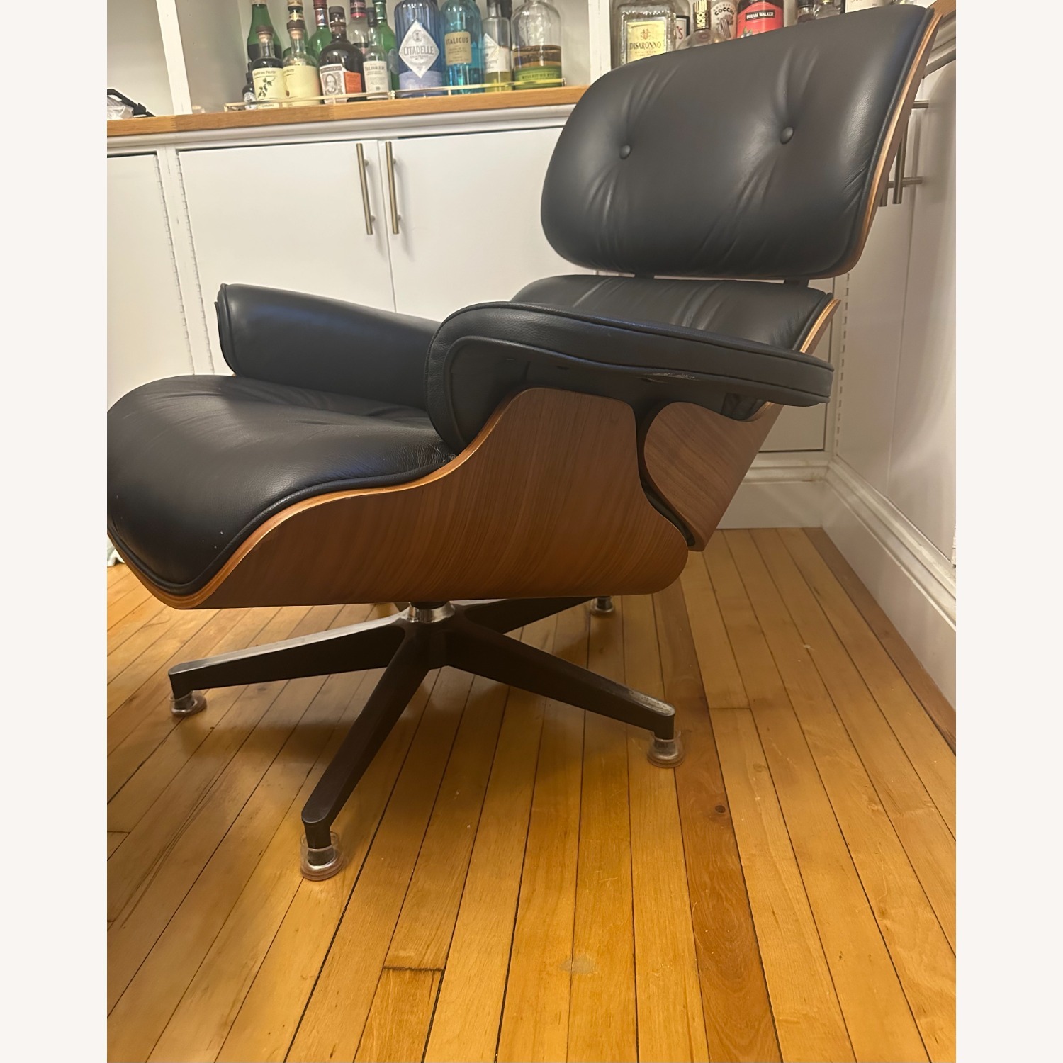 Black Faux Leather Armchair With Ottoman - image-2