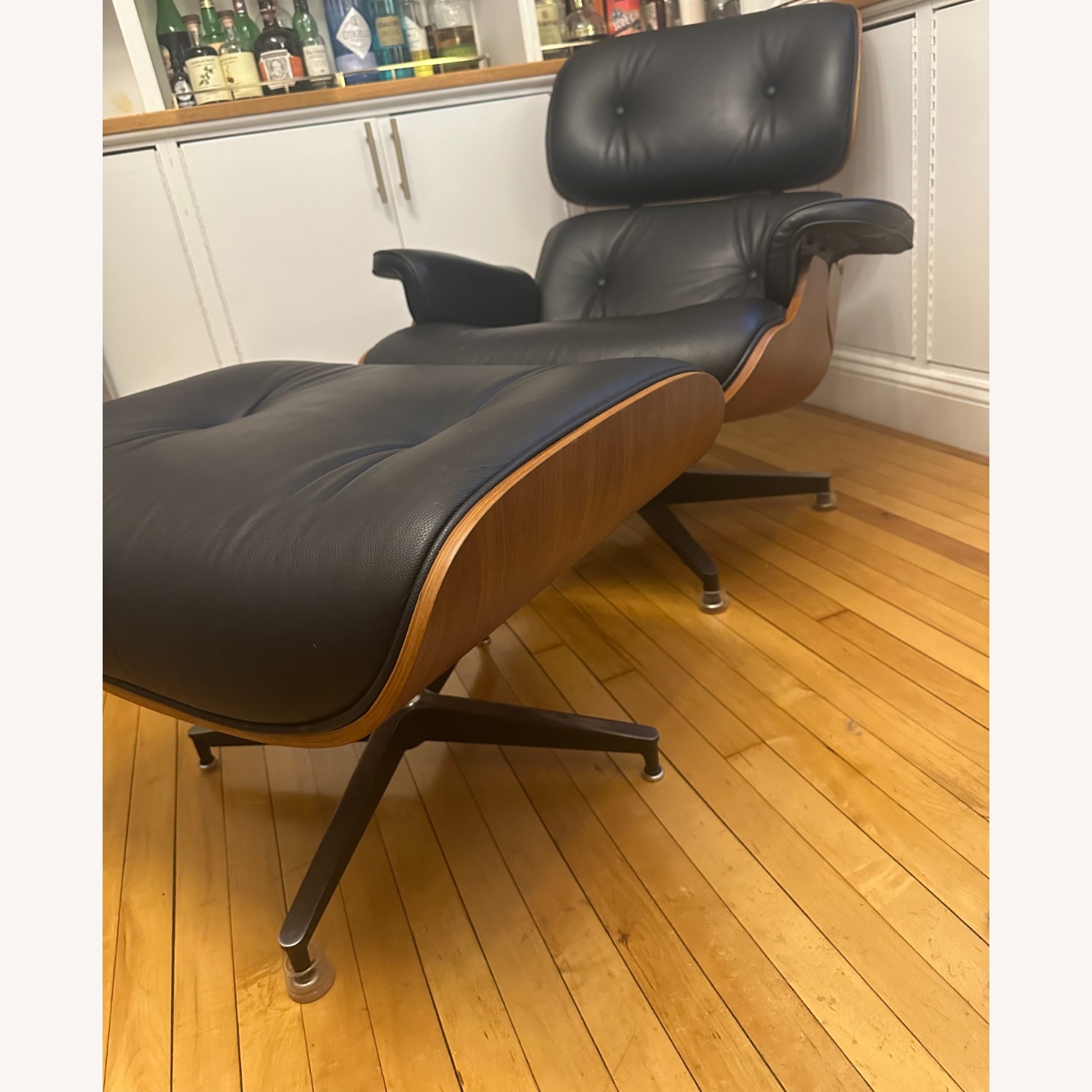 Black Faux Leather Armchair With Ottoman - image-4