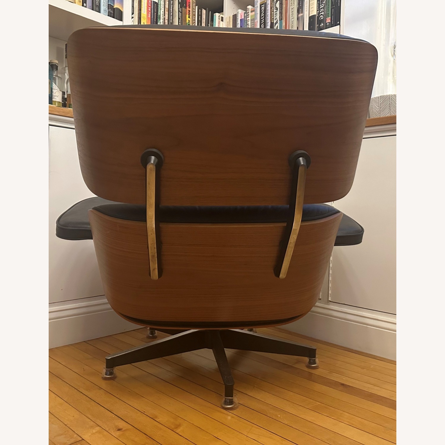 Black Faux Leather Armchair With Ottoman - image-7