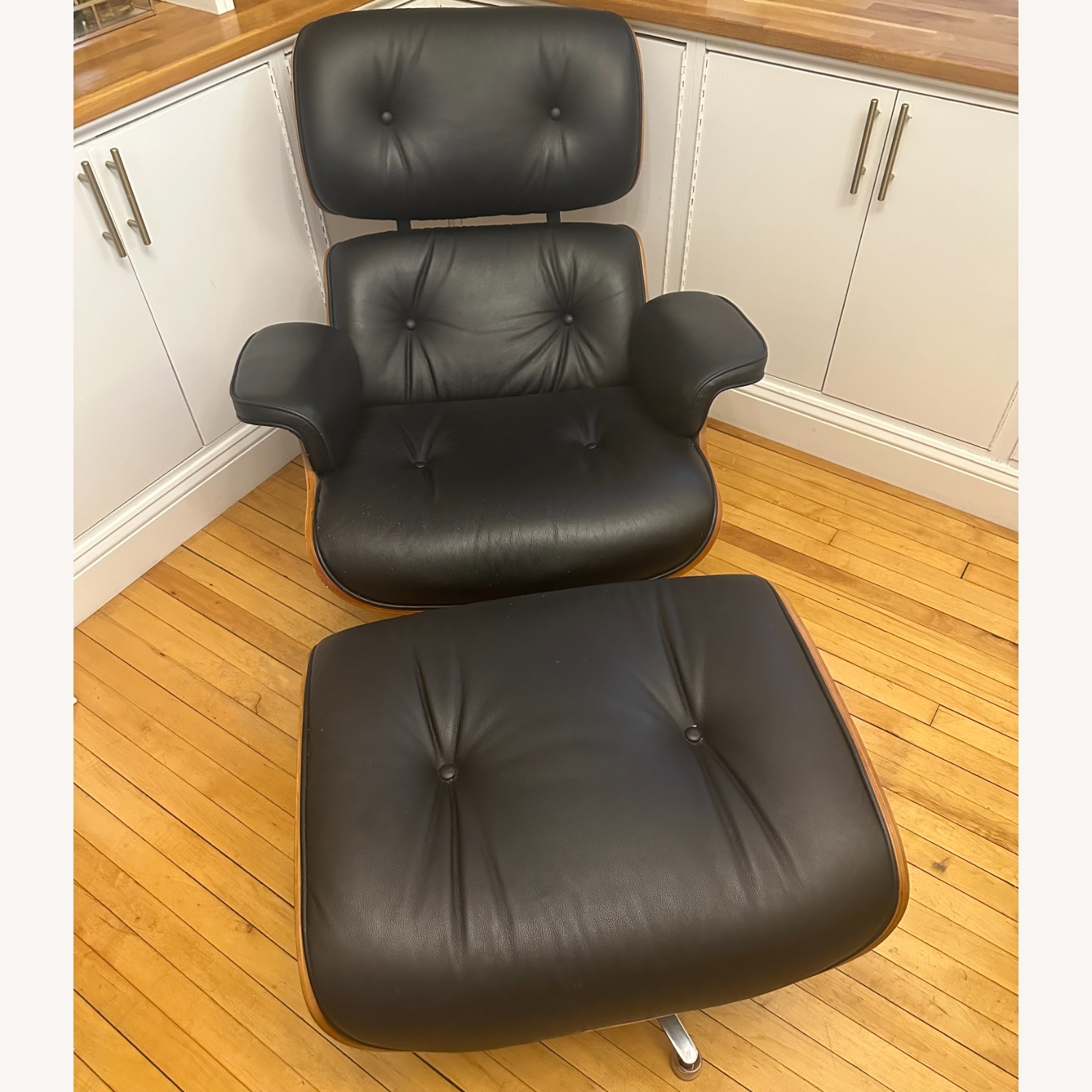 Black Faux Leather Armchair With Ottoman - image-1