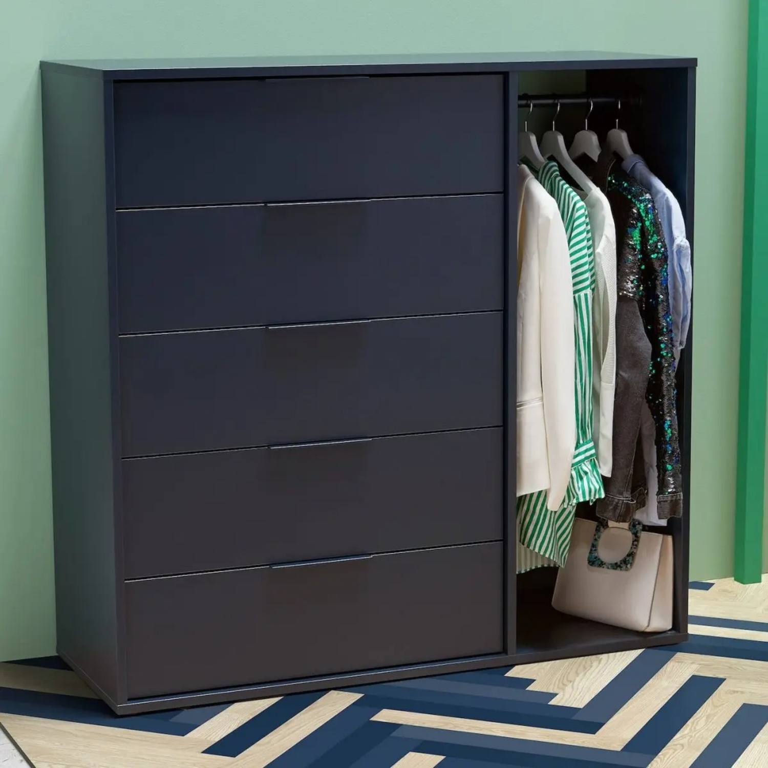 IKEA NORDMELA Blue Dresser with Clothes Rail - image-13