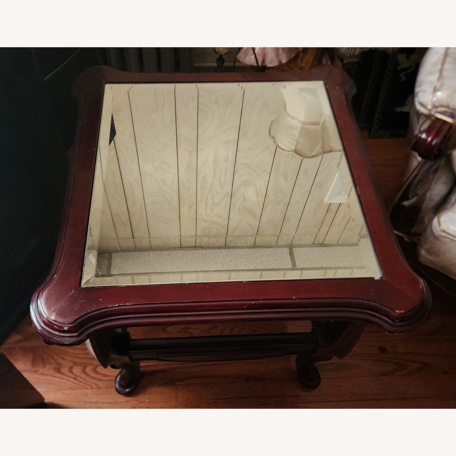 2 Removable Mirror-Topped Red Mahogany Side Tables - image-1