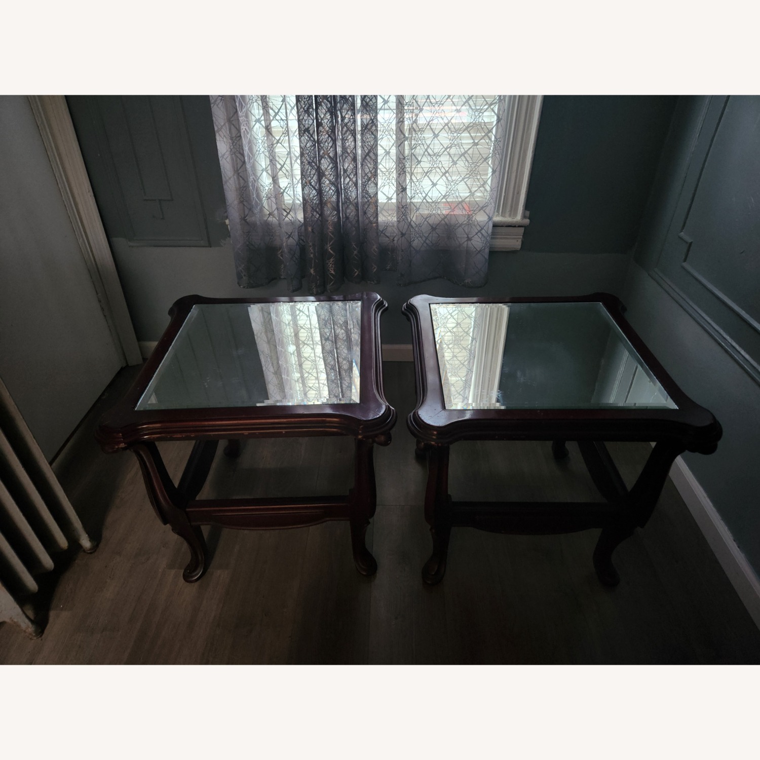 2 Removable Mirror-Topped Red Mahogany Side Tables - image-2