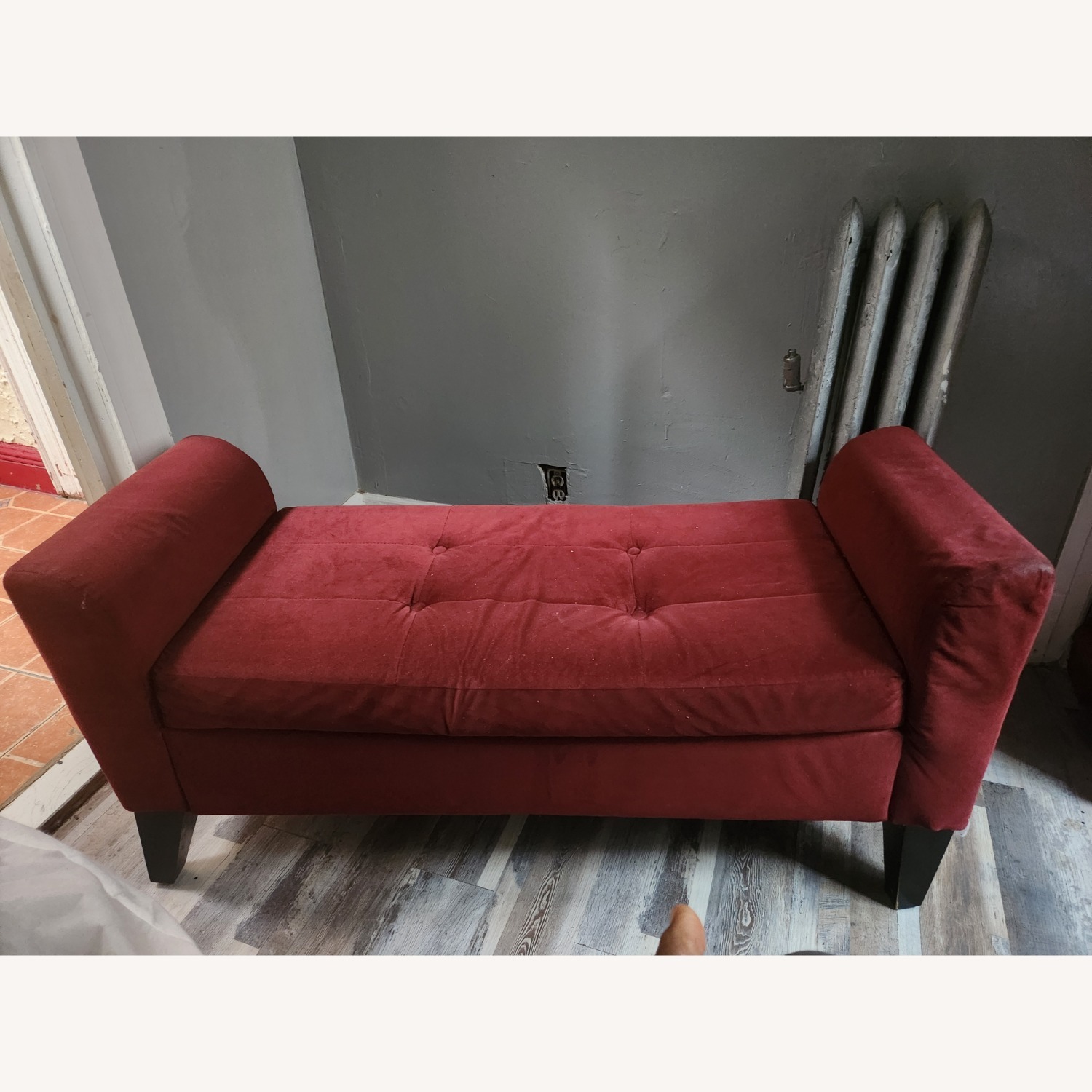 Red Upholstered Storage Bench - image-0