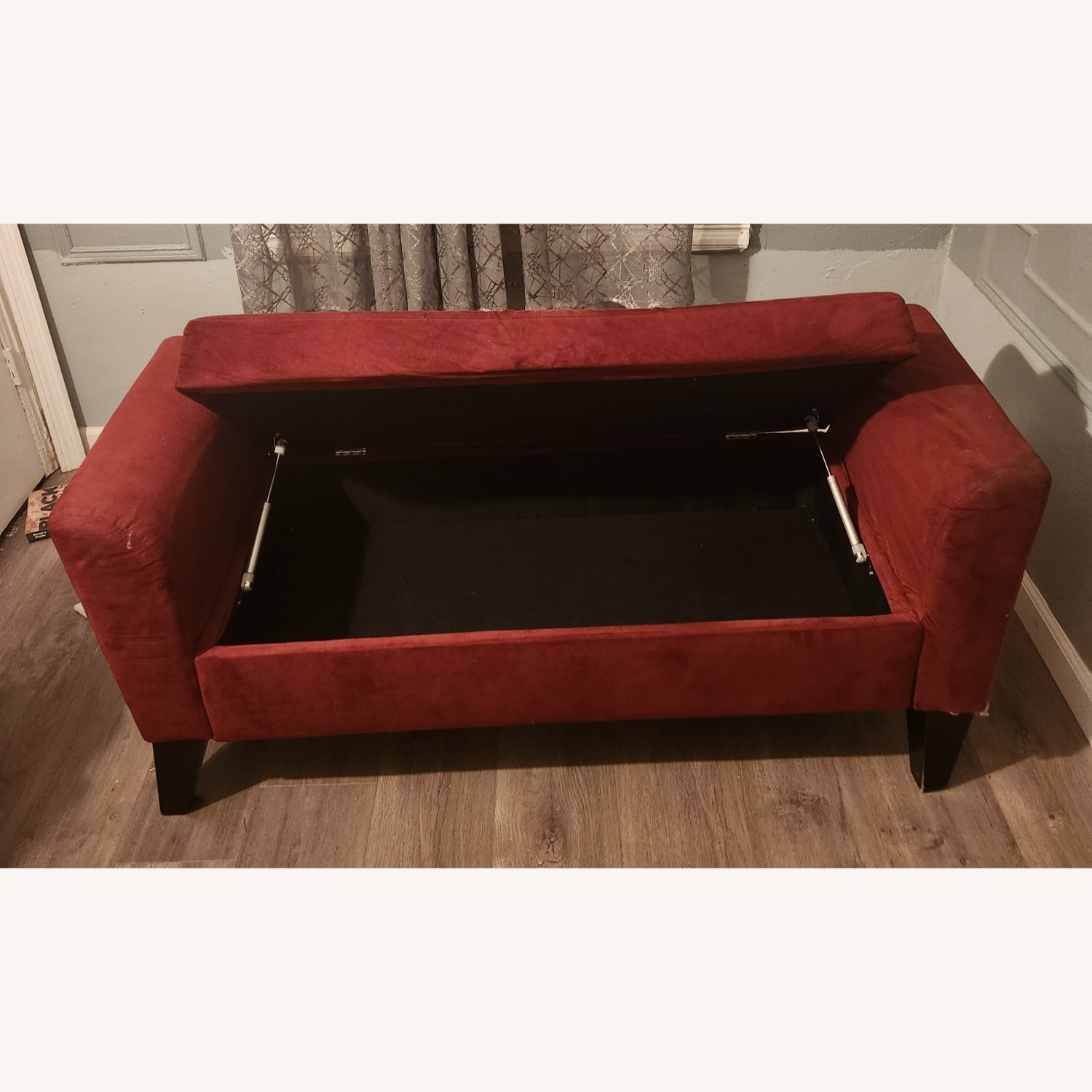 Red Upholstered Storage Bench - image-1
