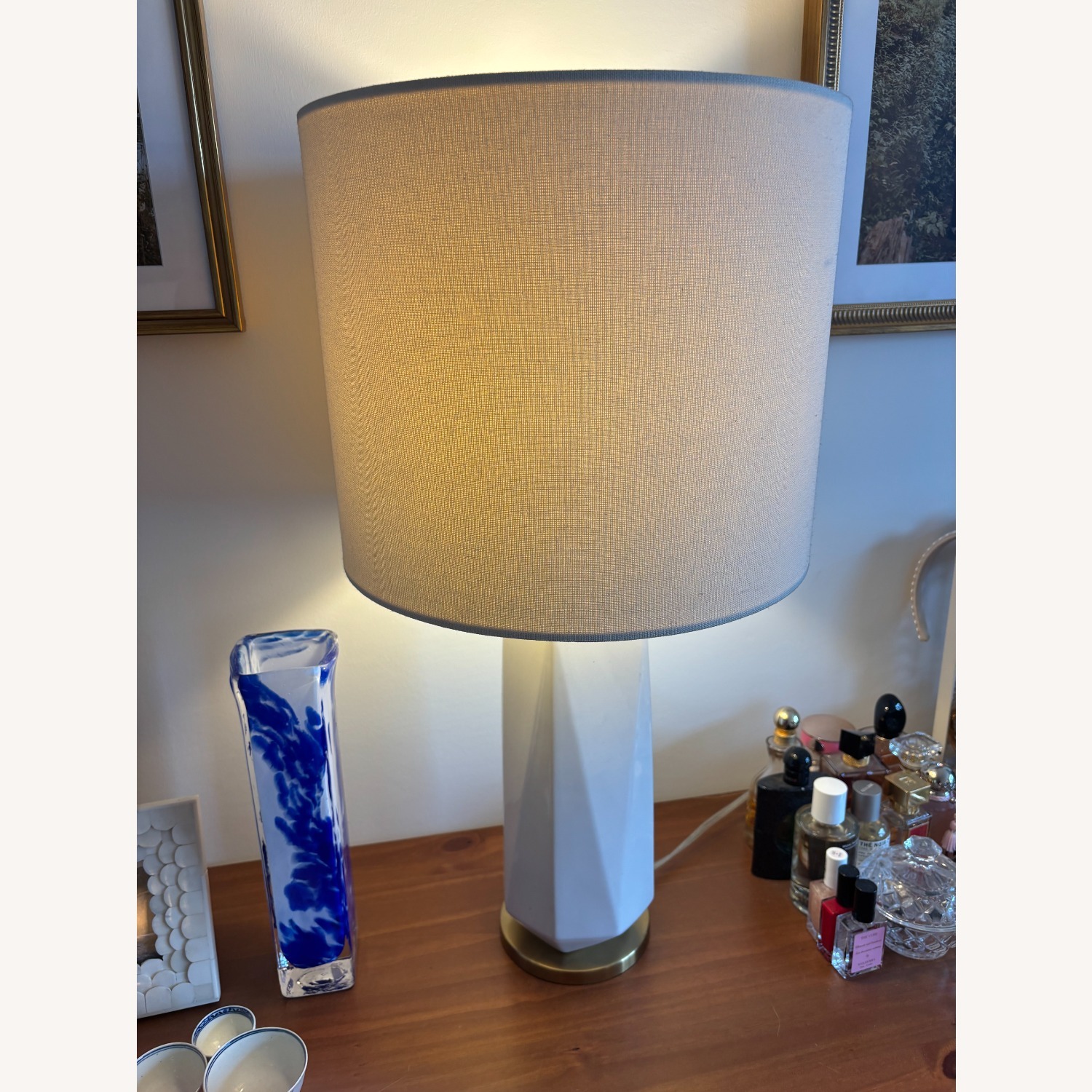 West Elm Faceted Porcelain White Table Lamps - image-1