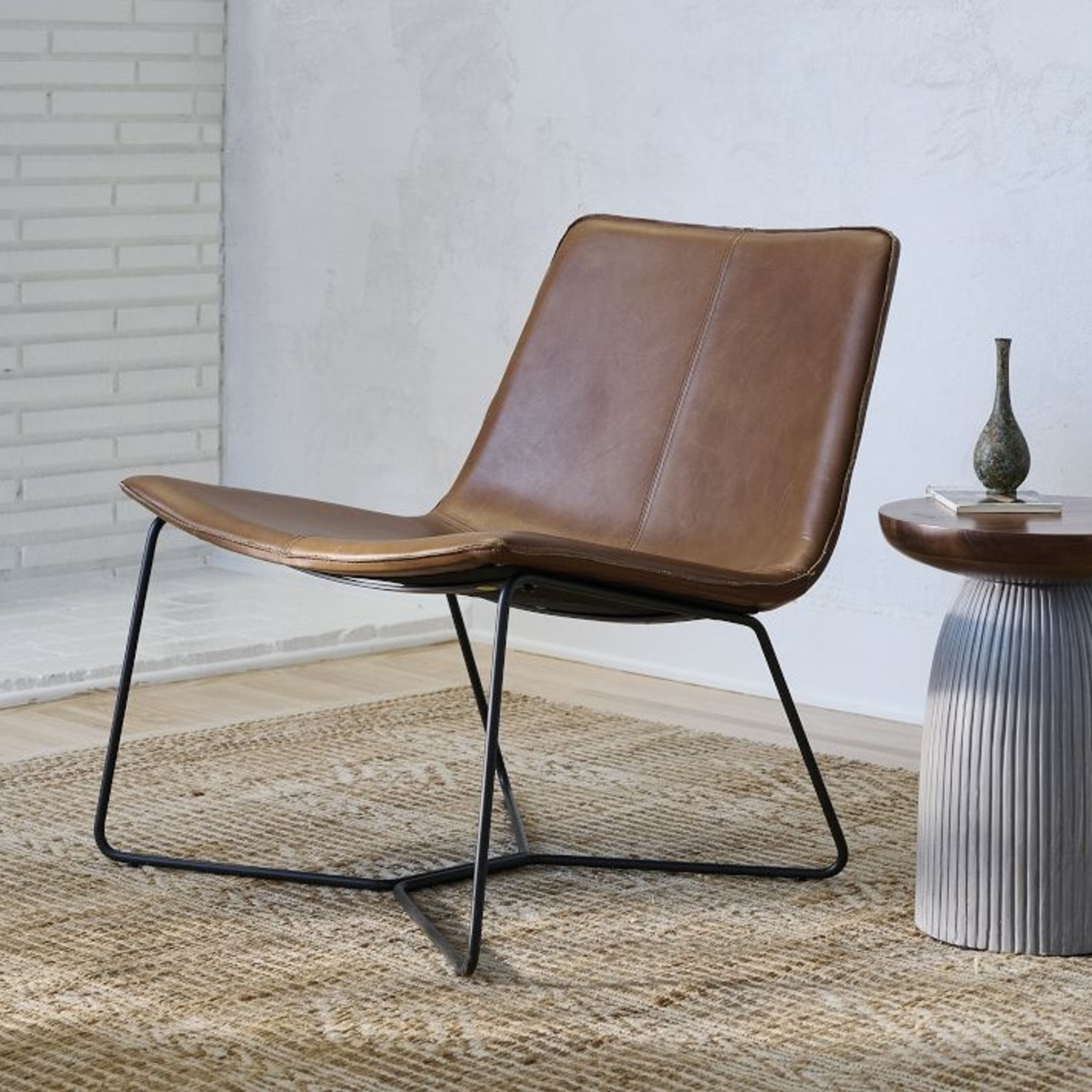 West Elm Slope Leather Lounge Chair - image-4