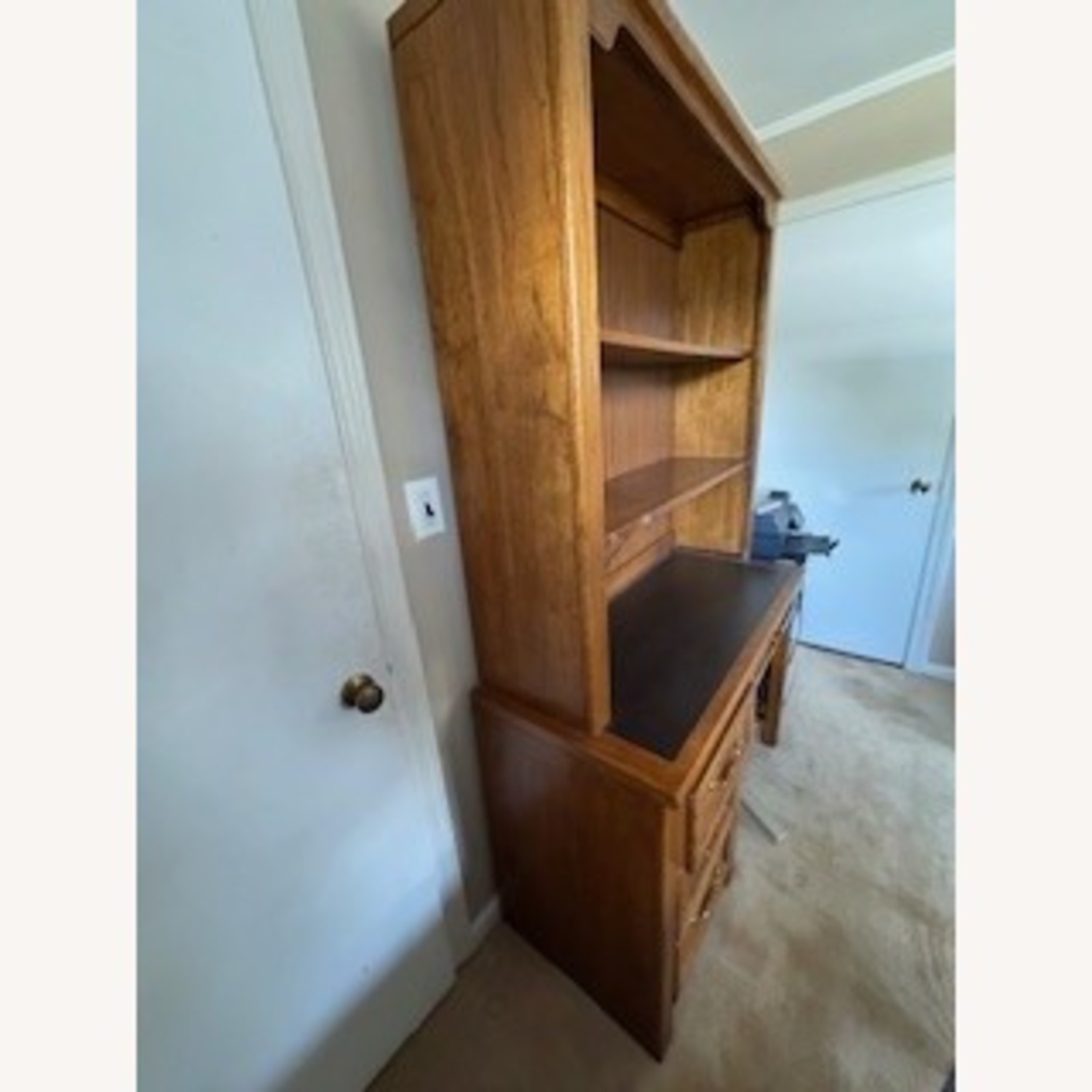 Natural Wood Credenza Desk with Bookcase - image-3