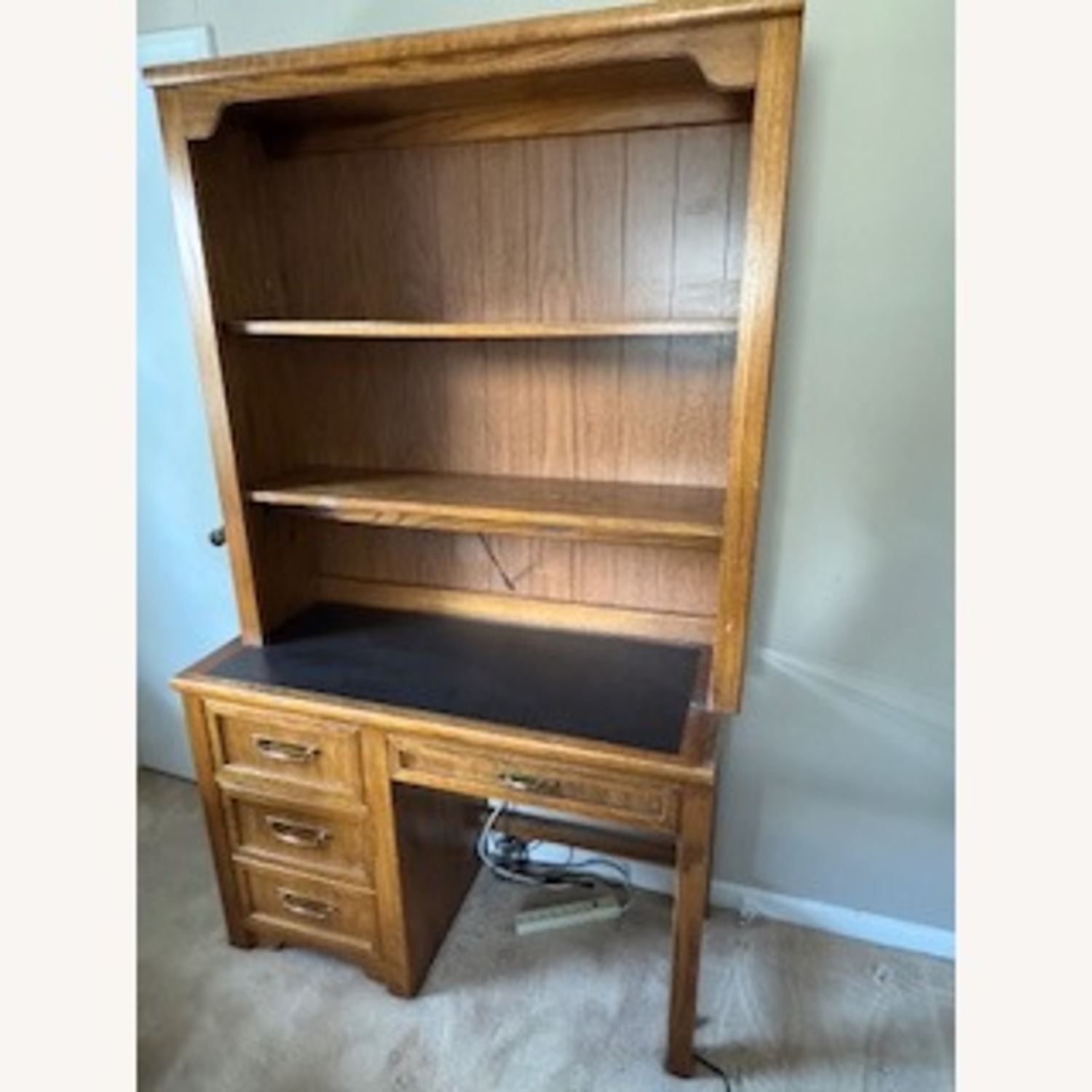Natural Wood Credenza Desk with Bookcase - image-2