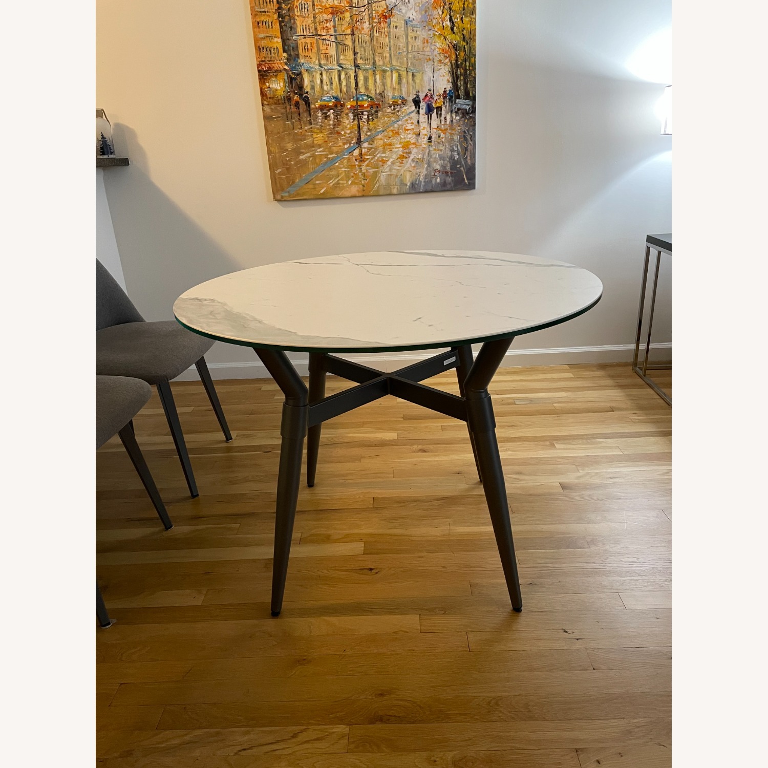 Round Marble-Finish Dining Table, Seats 4 - image-1