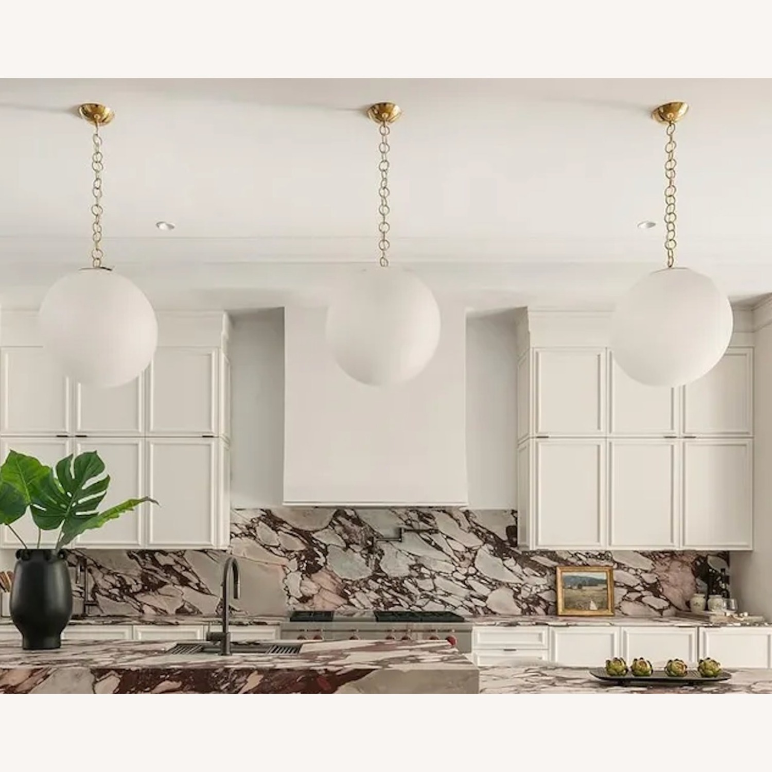 CB2 Moon Globe Pendant Light with Brass Chain 21" - image-1