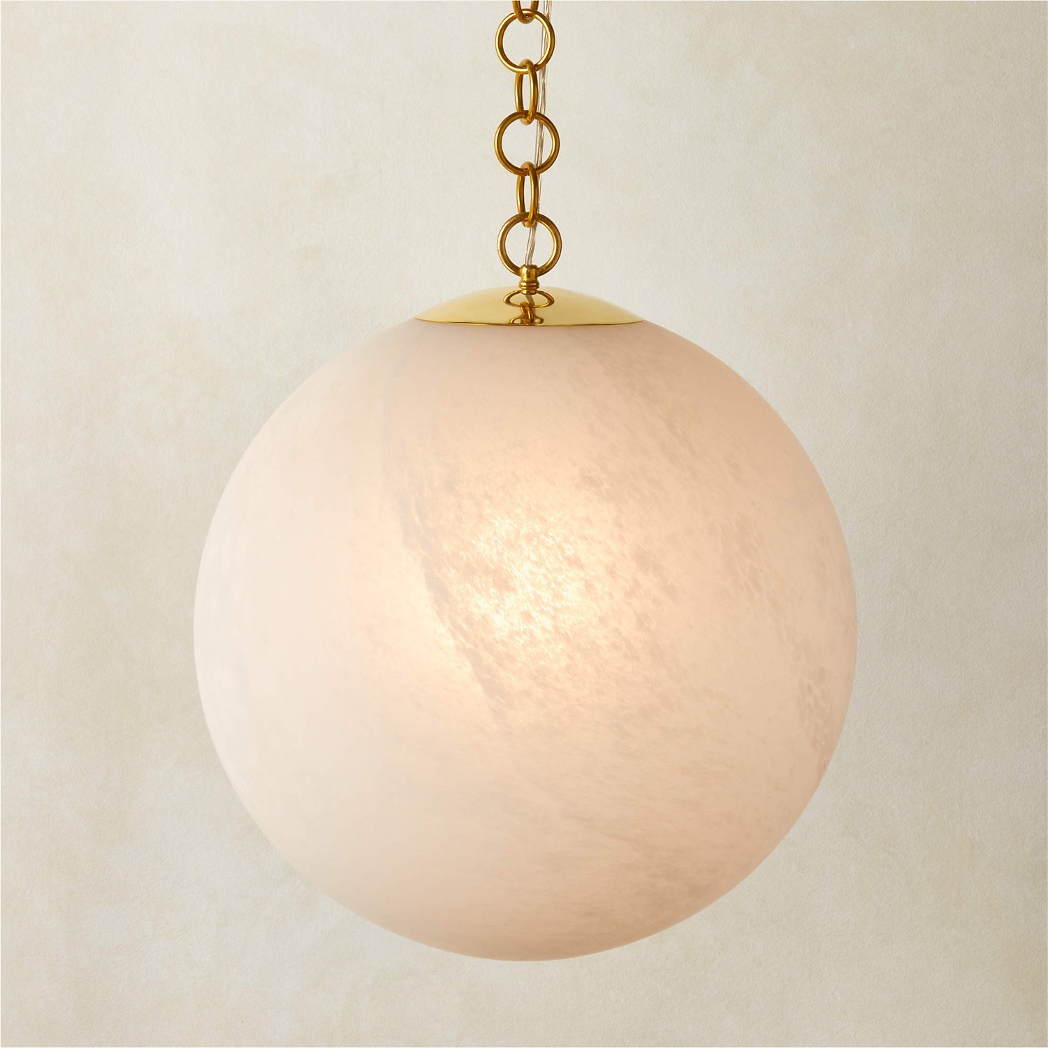 CB2 Moon Globe Pendant Light with Brass Chain 21" - image-0