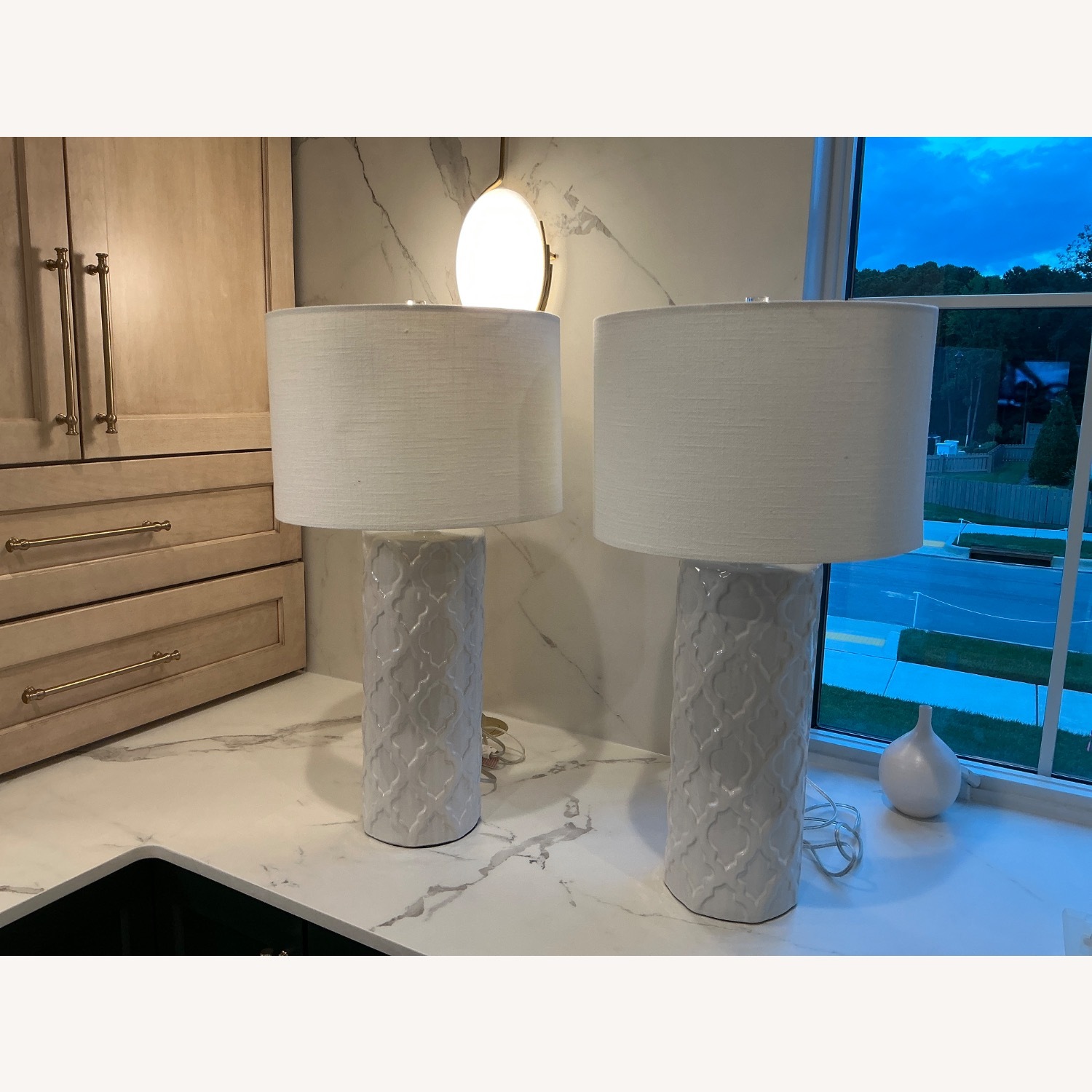 Pottery Barn White Ceramic Bedside Lamps - image-1