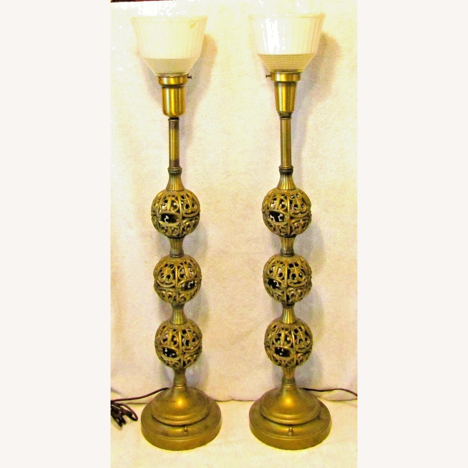 Vintage Pair Stiffel Reticulated Tall Table Lamps - image-1