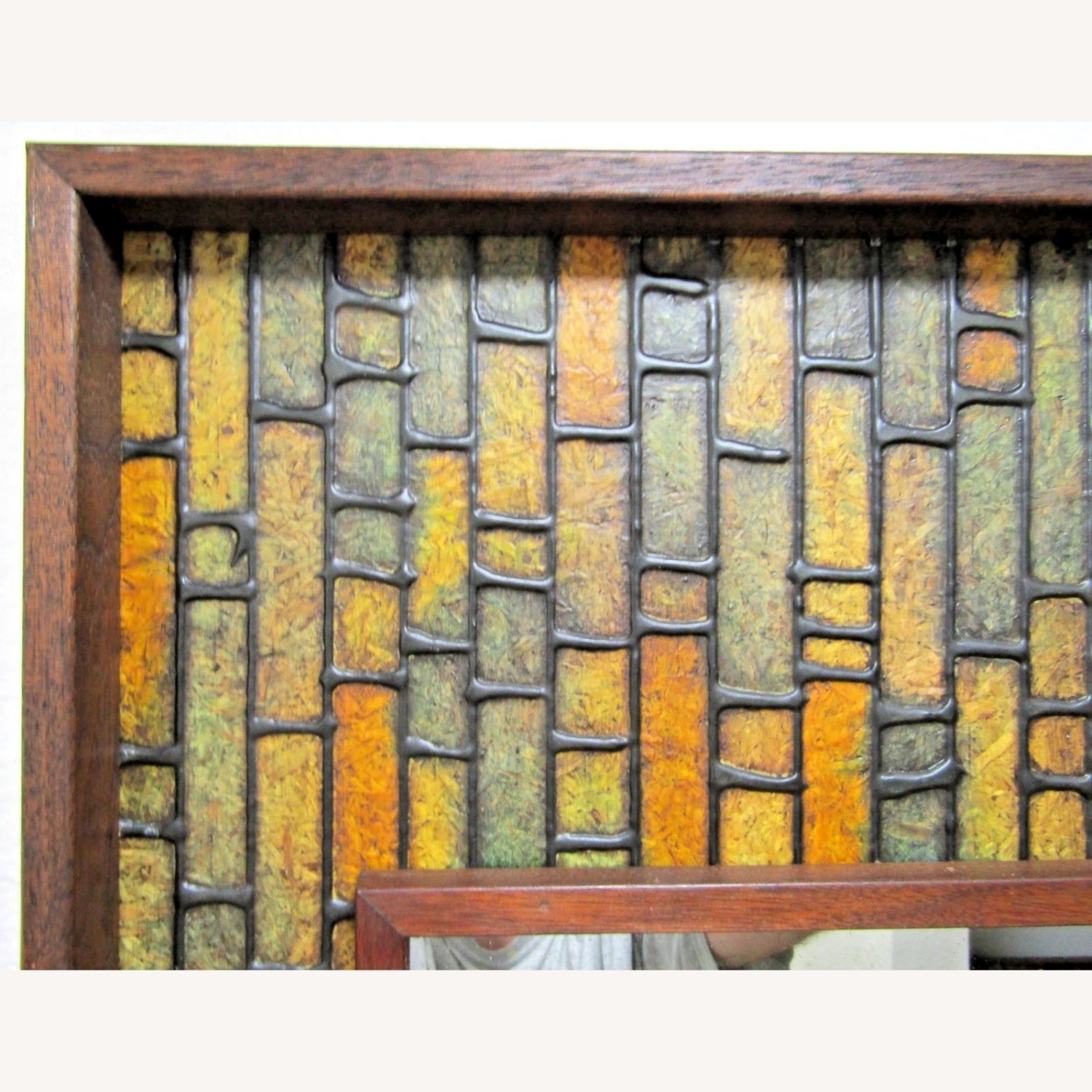 Walnut Vintage Faux Tile Brutalist Wall Mirror - image-10