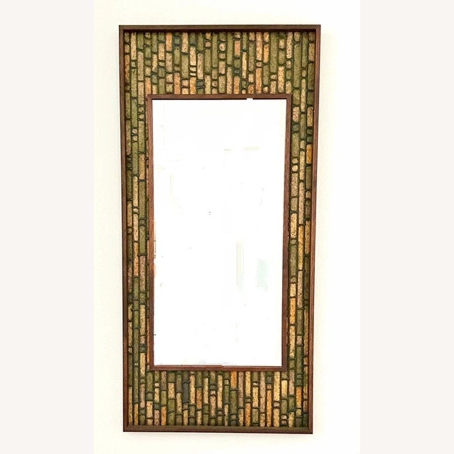 Walnut Vintage Faux Tile Brutalist Wall Mirror - image-1