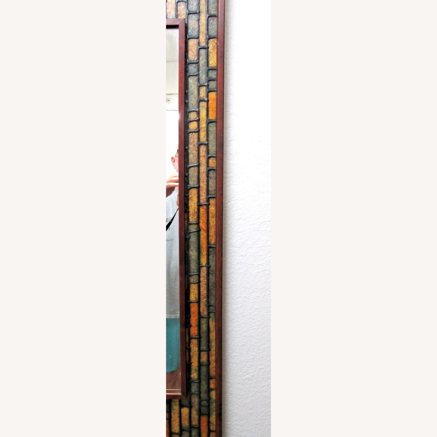 Walnut Vintage Faux Tile Brutalist Wall Mirror - image-6