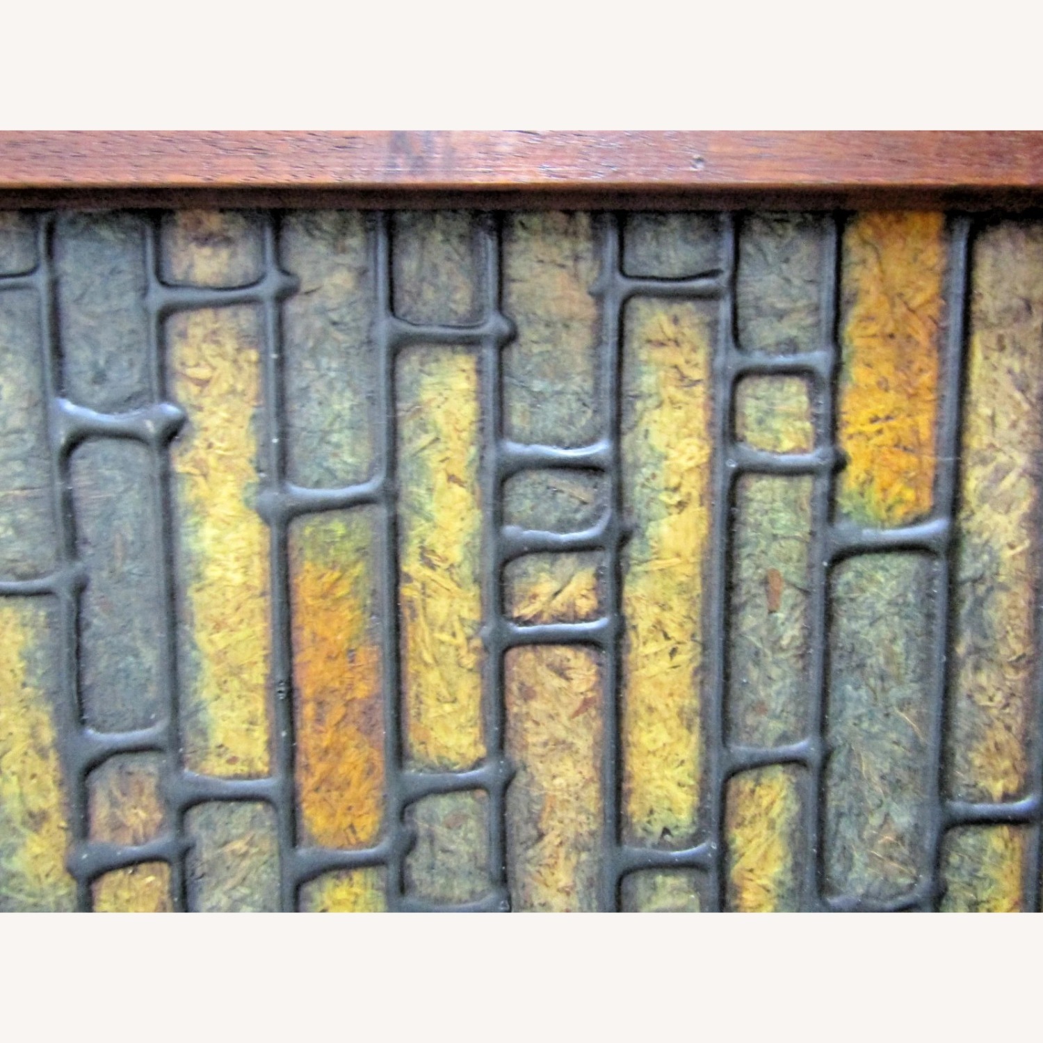 Walnut Vintage Faux Tile Brutalist Wall Mirror - image-8