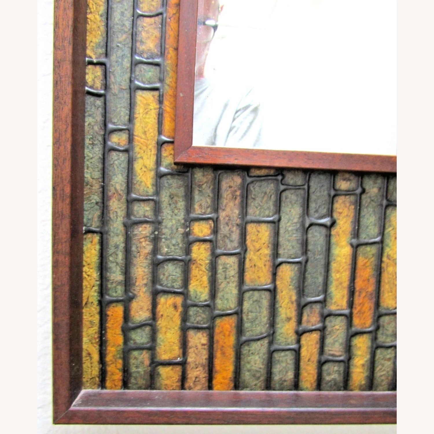 Walnut Vintage Faux Tile Brutalist Wall Mirror - image-9
