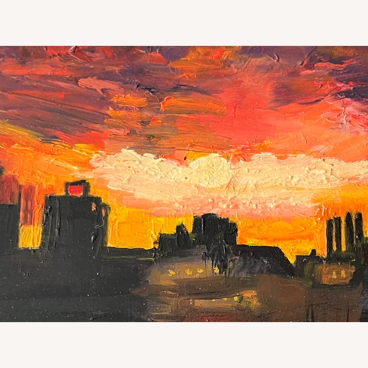 Mid Century Cityscape Sunset Painting - image-5
