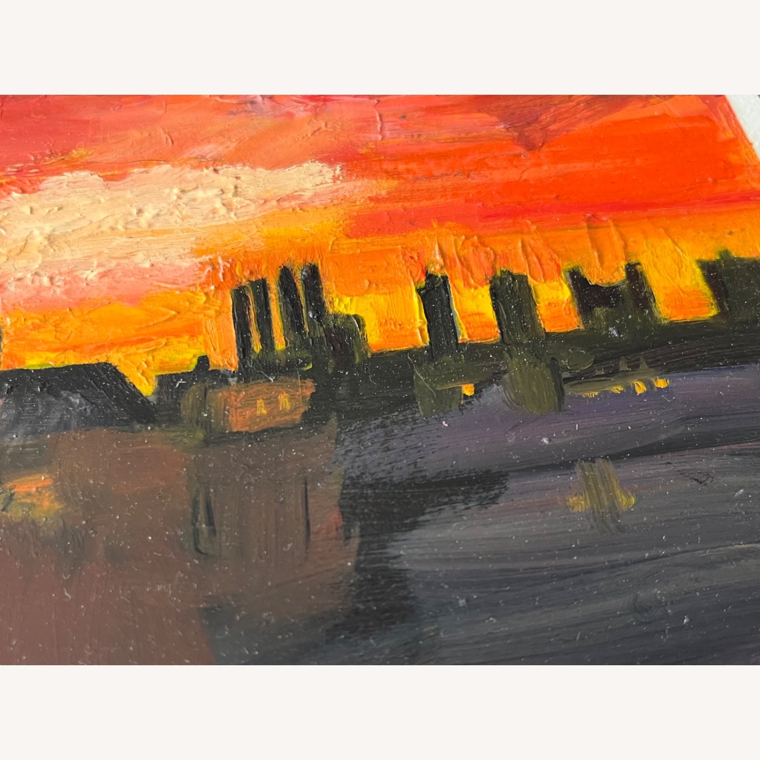 Mid Century Cityscape Sunset Painting - image-2